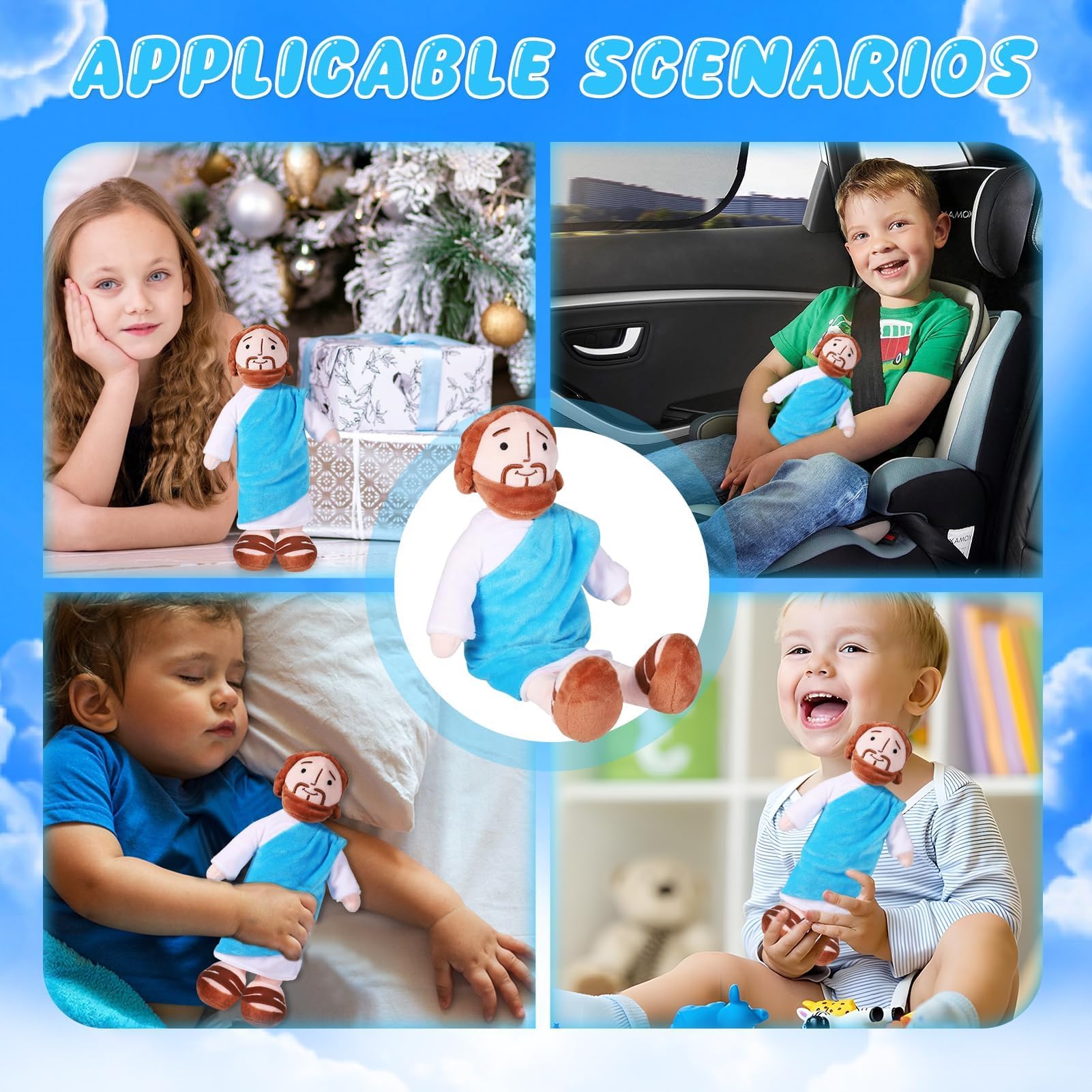 Jezuspop, knuffeldier, schattige Jezus, pluche pop, 33 cm, cartoon Christus, religieuze redder, knuffeldier, cadeaus voor katholieke Kerstmis, My Friend, thuis, feestdecoratie