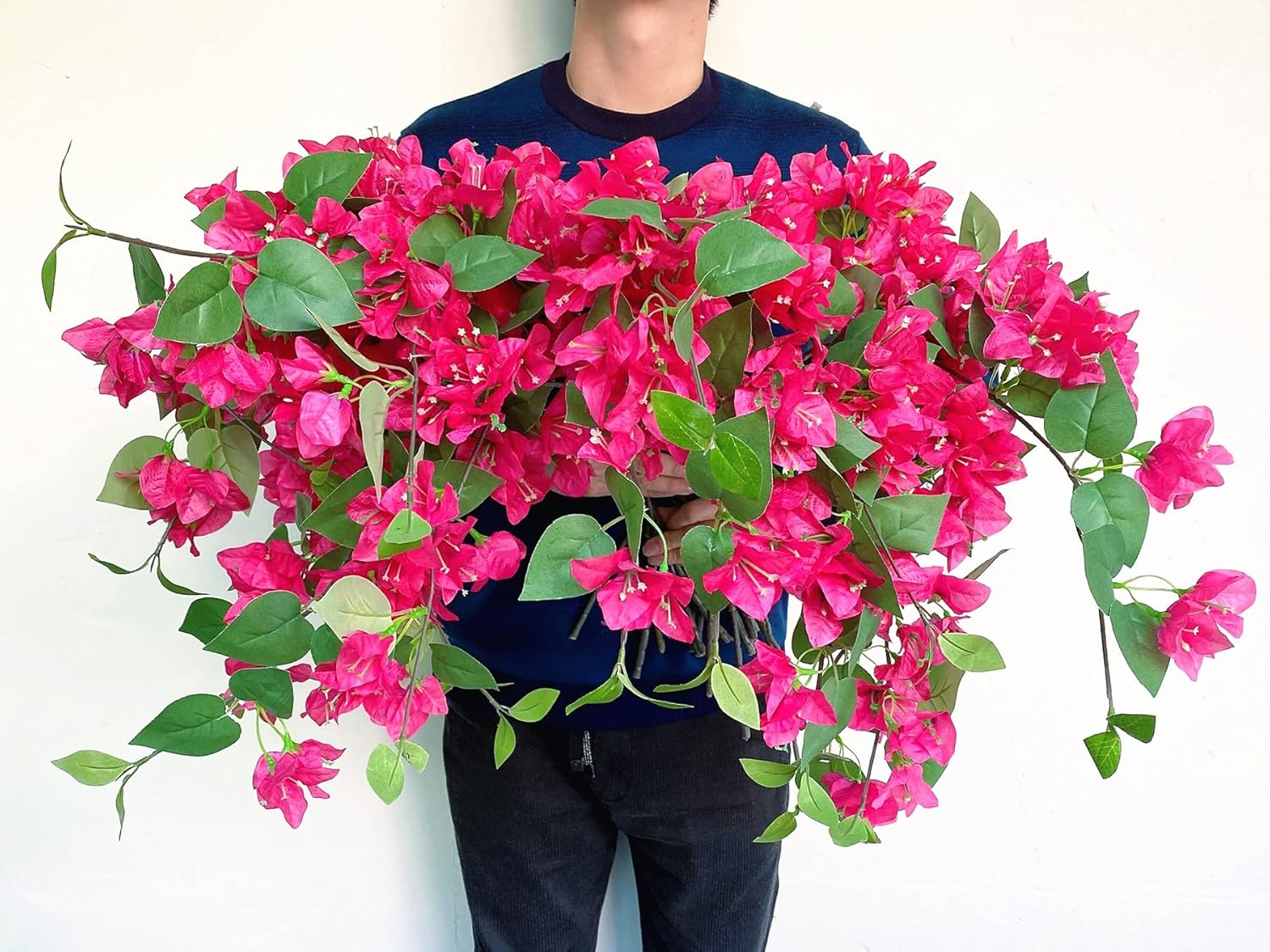 Pack of 16 Artificial Bougainvillea Silk Vines Hanging Flower Stems for Wedding & Home Decoration, Flower Garland and Garden DIY Decor - 30.5 inch (Fuchsia) - Image 2