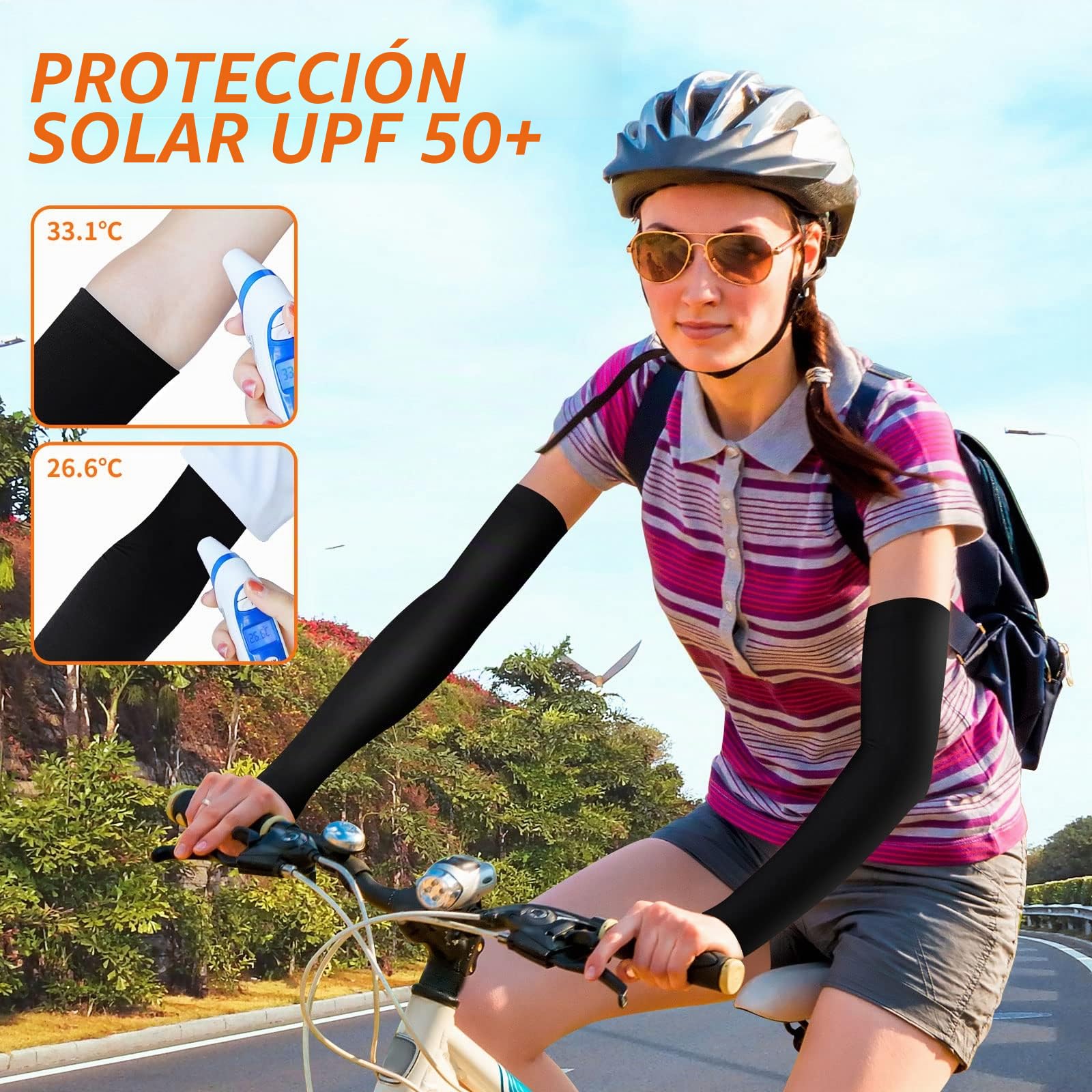 Manguitos Upf 50+ Refrescantes, Anti Uv, De Compresión, Protección Solar, Antideslizantes Para Correr, Ciclismo, Voleibol, Baloncesto - 2 Pares