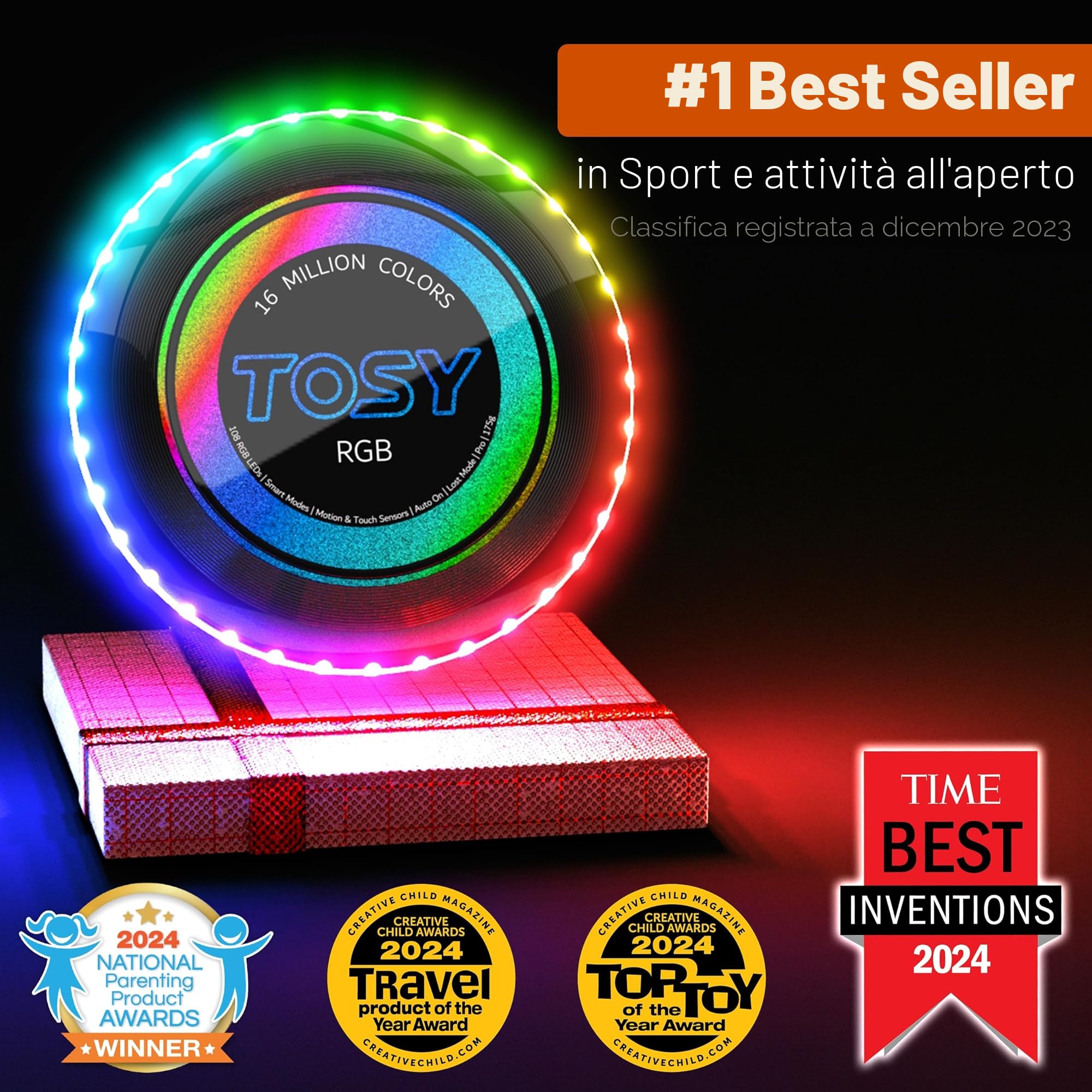 TOSY Disco volante Frisbee 175g RGB LED 16 milioni di colori ricaricabile