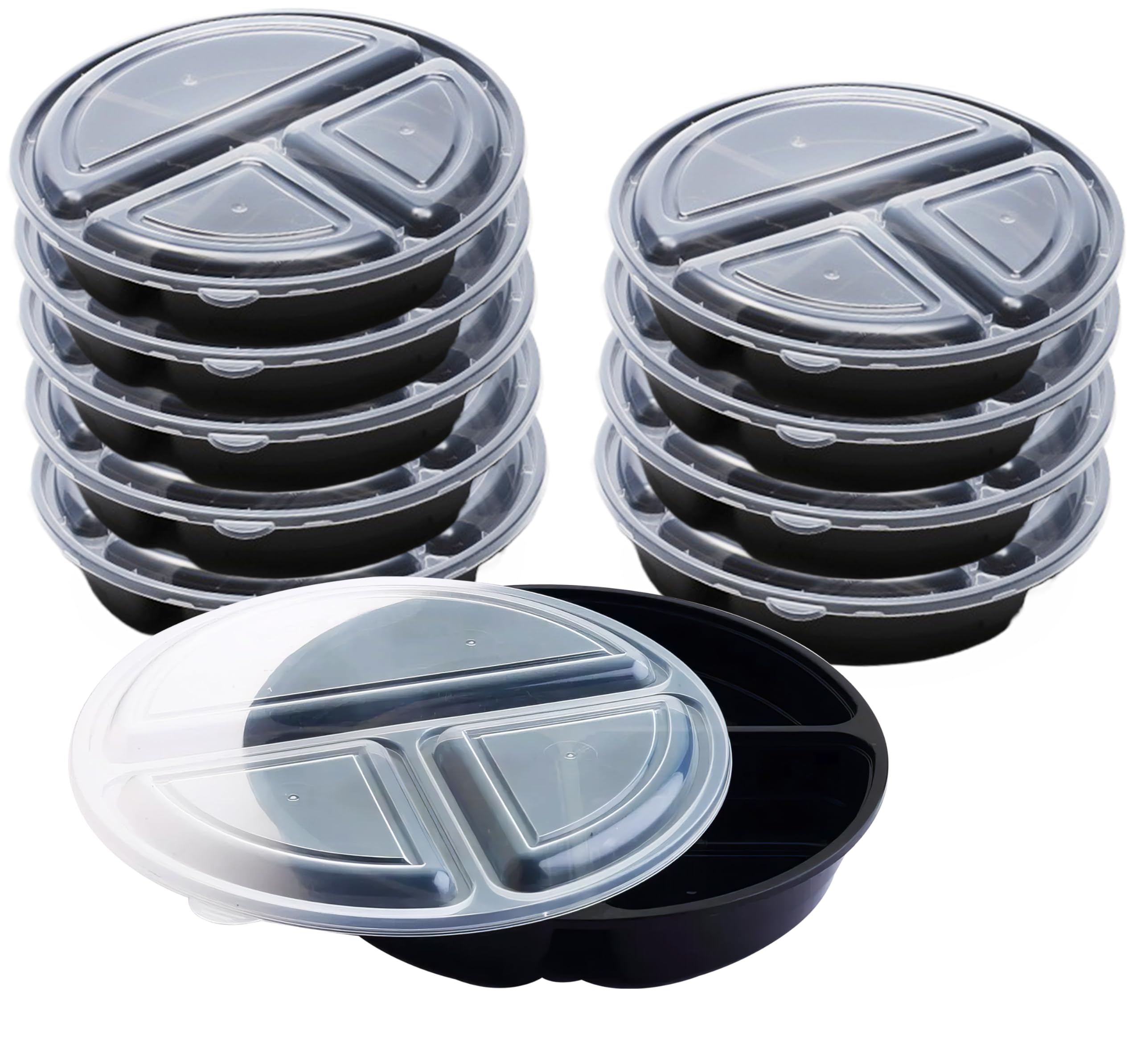 Neez 32oz Meal Prep Containers, Takeaway Food Prep Box with Lids, Reusable, Microwaveable & Freezable, Food Storage Sets, BPA Free, Hardy Plastic (Pack of 10-3 Comp)