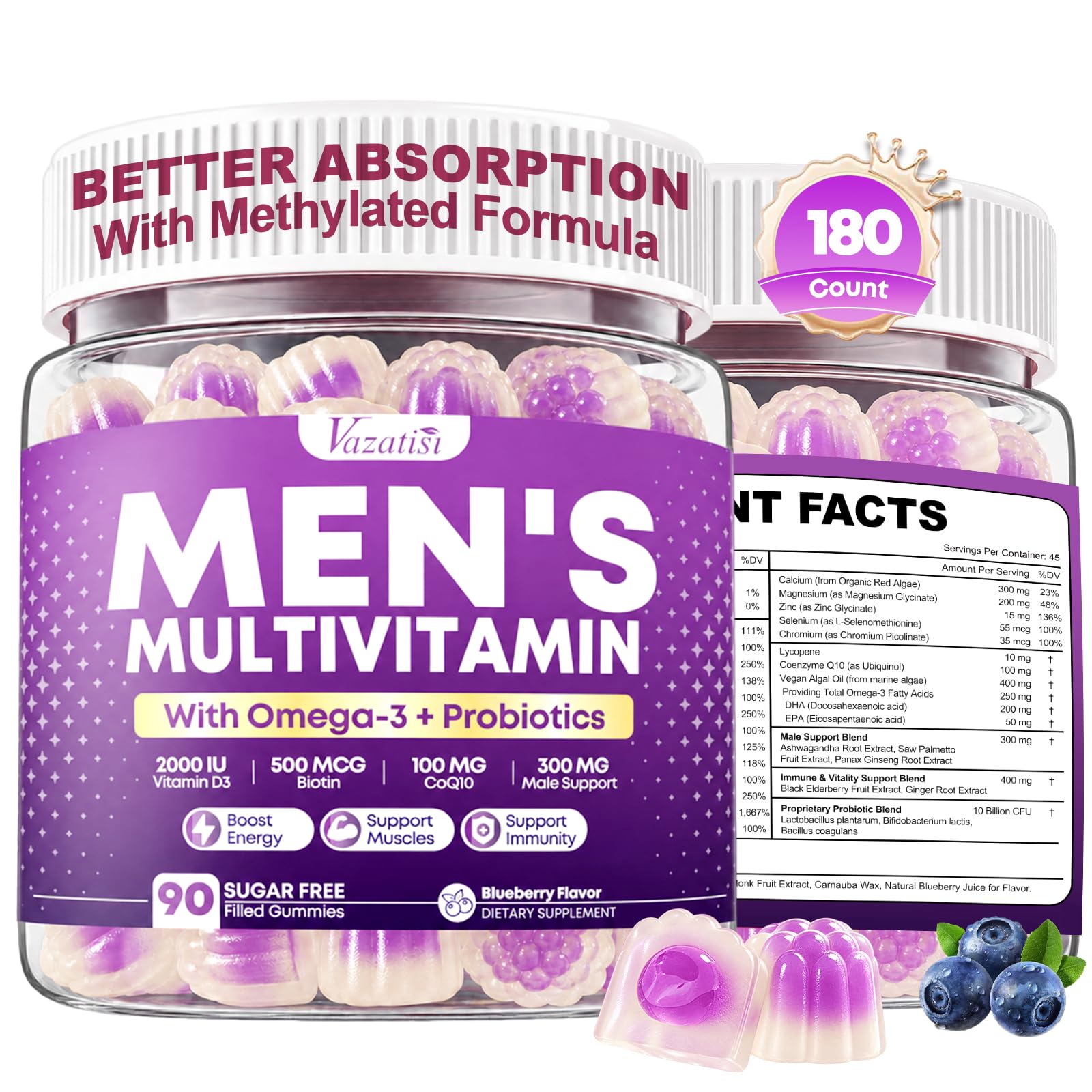 Mens Multivitamins Gummies with Omega-3, CoQ10 & Probiotics, 90 Count — Amazon image 9