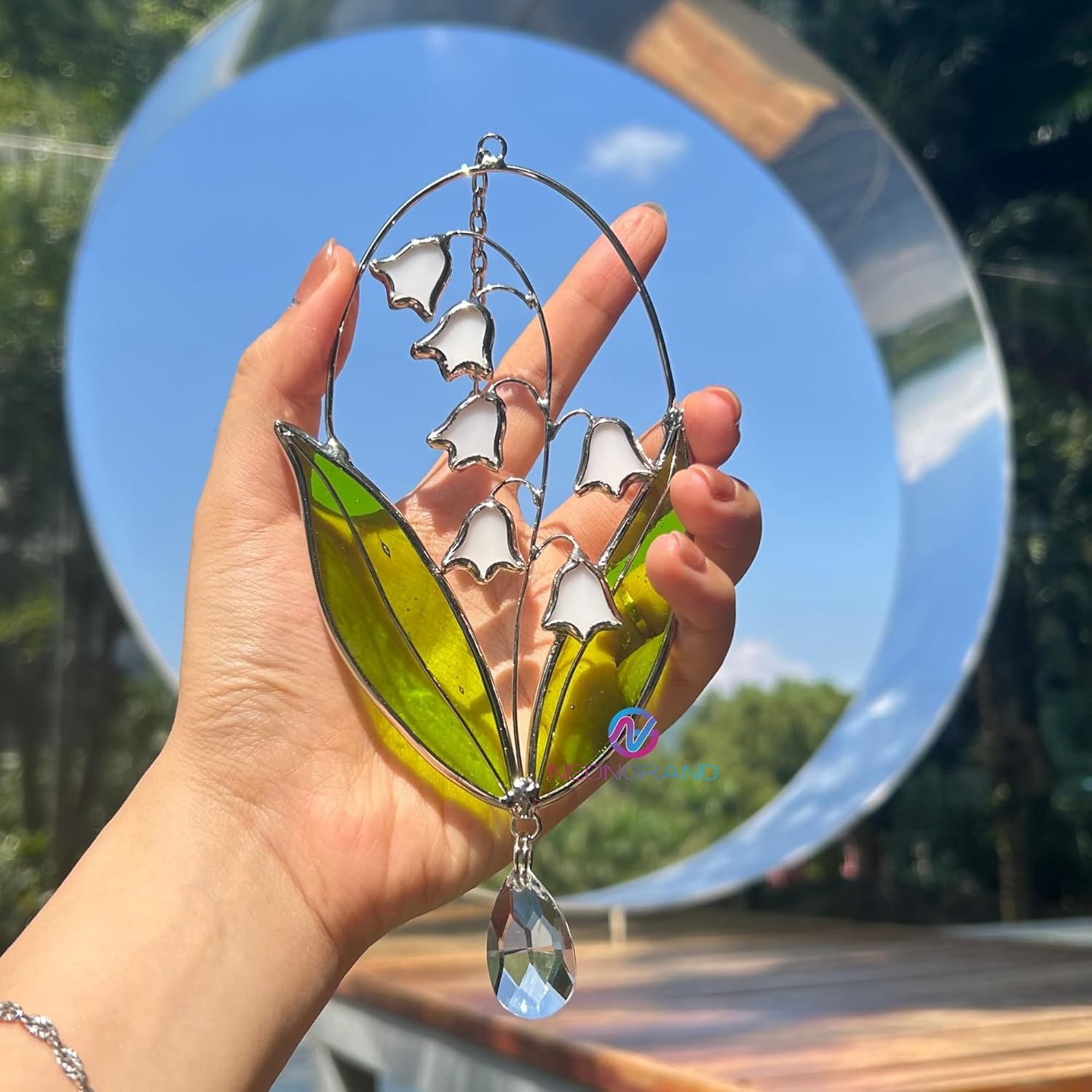 Real Stained Glass Suncatcher Lily of The Valley Suncatcher for Mom Lily of the Valley Stained Glass Window Hanging Decor Plant Lover Gifts for Women Home Decor Gifts Sun Catchers Indoor Window 6.7in