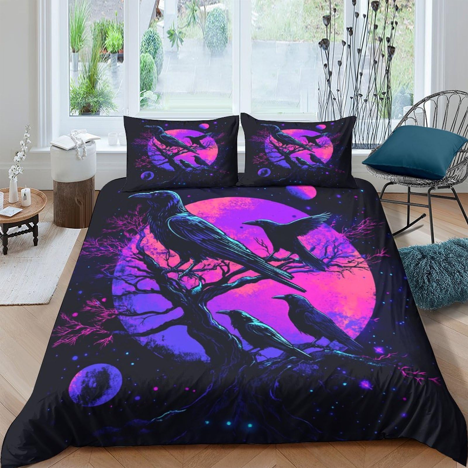 Housses de couettes corbeaux 3D super king microfibre douce