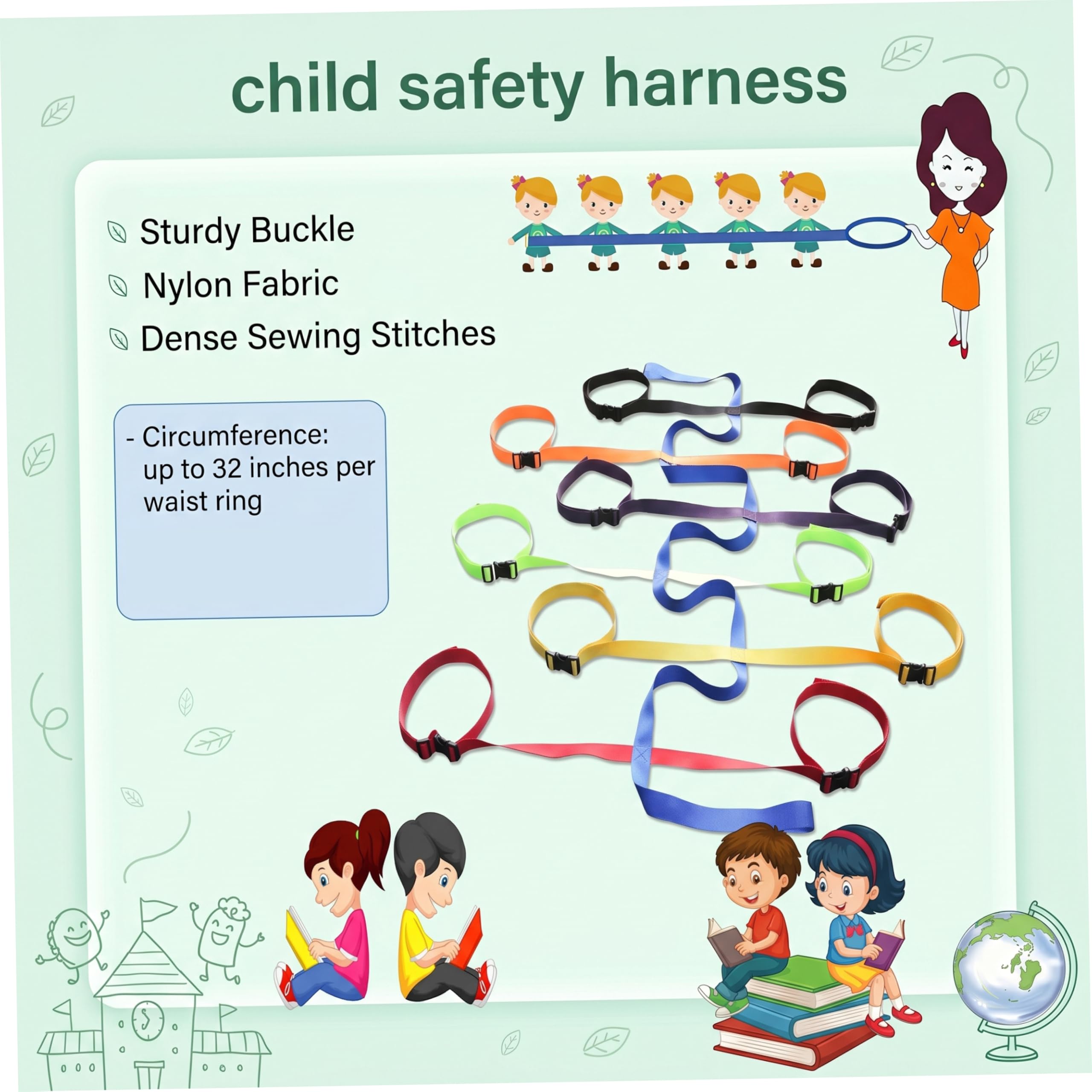 Cuerda para caminar para niños pequeños, correa de seguridad para niños con cinturón, diseño de bucles múltiples