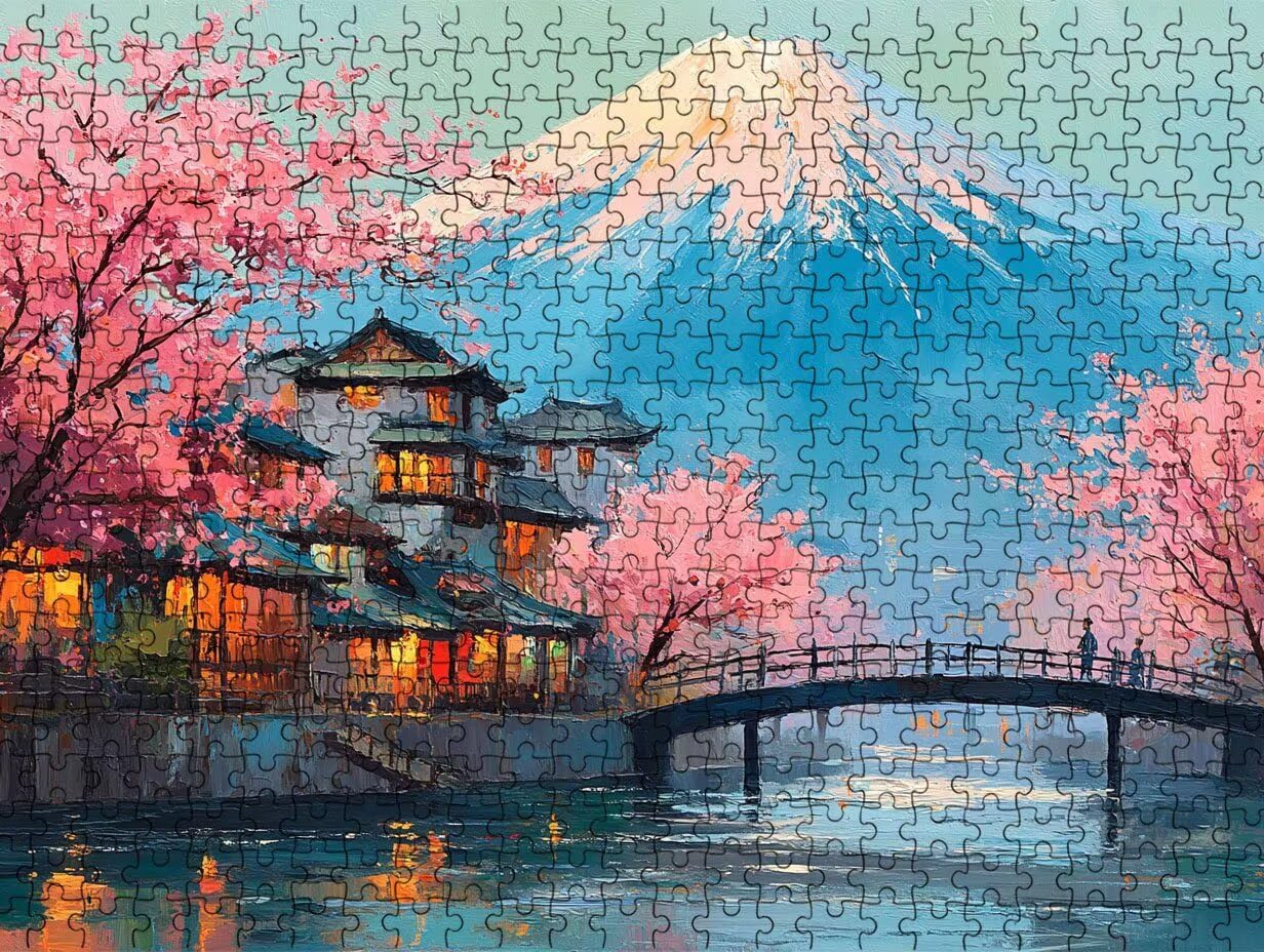Puzzle 1000 elementów dla dorosłych, puzzle Sakura Góra Fuji Artystyczne Puzzle, rodzinne kreatywne hobby dla dorosłych, najwyższej jakości drewniana układanka, do gry edukacyjnej wyzwanie zabawki