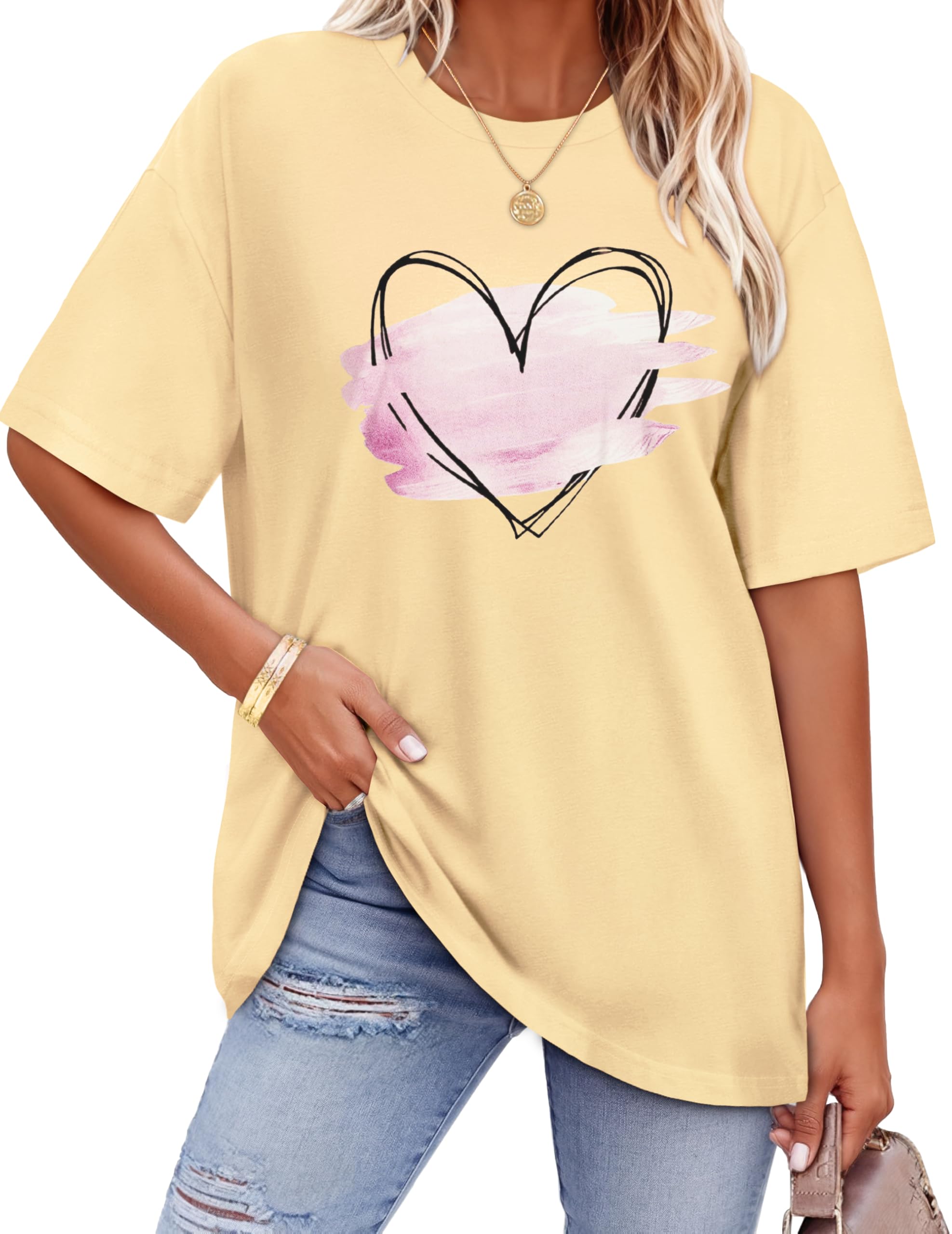 Tshirt Damen Sommer Tops Kurzarm Oversize Bluse Rundhals Casual Oberteil | Weicher und atmungsaktiver Stoff, Oversized V Ausschnitt Sommeroberteile, Elegant Lose Top für tägliche Outfits