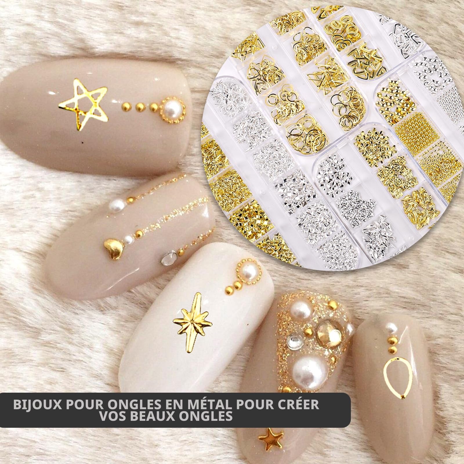 lafo Lot de 3 Boîtes Strass Ongle Nail Art avec Bijoux Ongles - Perles Charmes Cristal Blanc, Beige et Décoration Ongle - Kit Nail Art Accessoires Design Faciles (A)