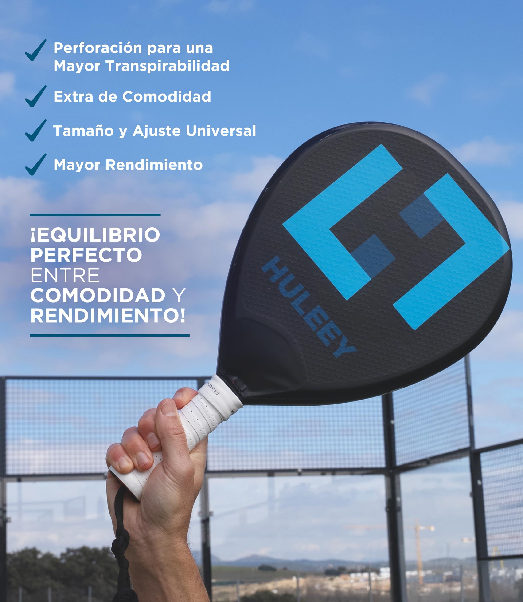 HULEEY Overgrips Pádel Blanco Perforado – Packs 6/12/20/60 – Antideslizante Extra-Adherente – Alta Absorción – Incluye Protector de Pala — view 5