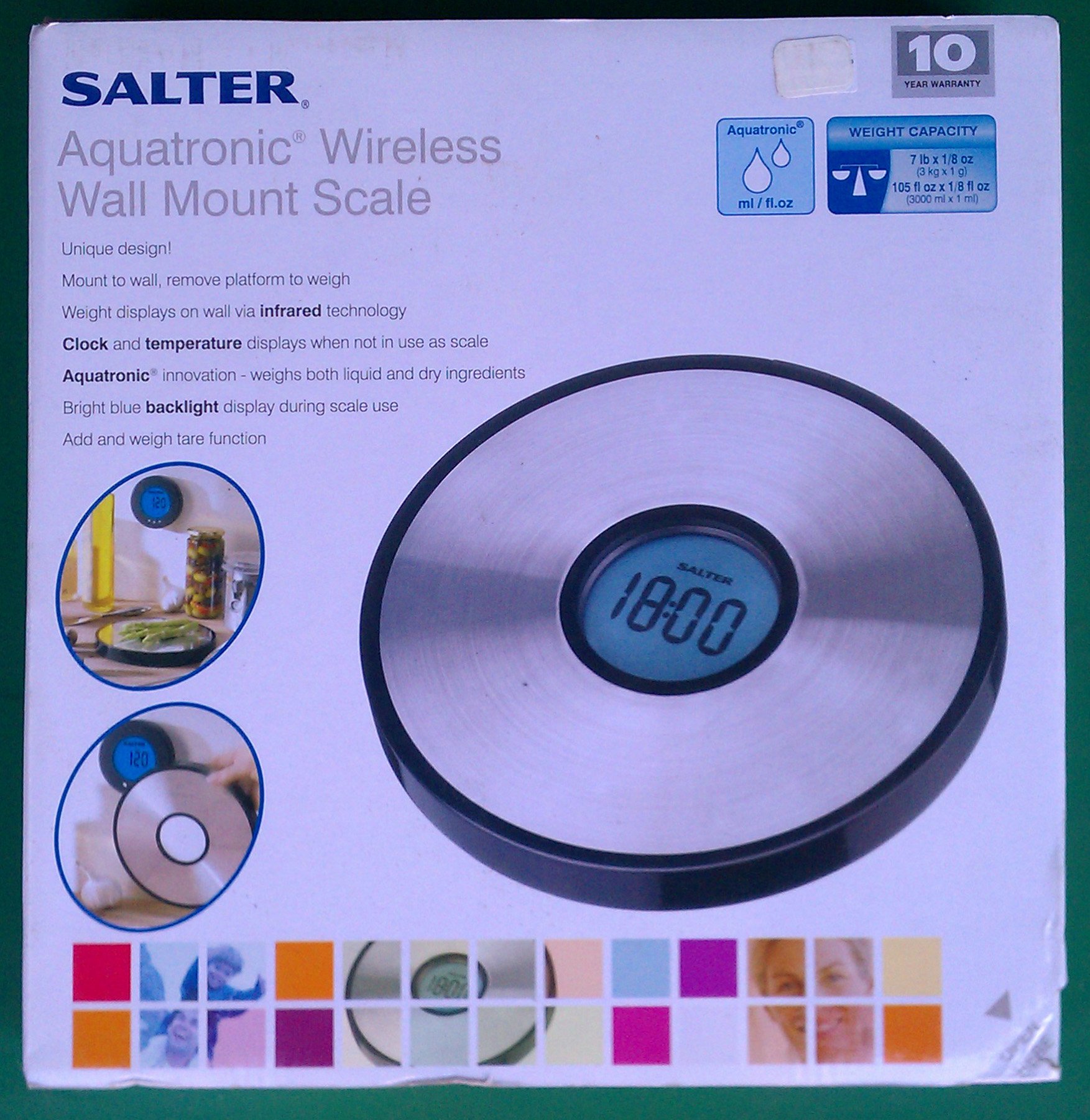 Salter LCD Wall Mount Aquatronic Kitchen Scale and Clock