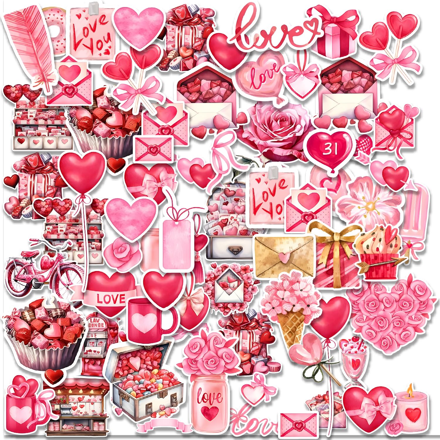BIRD'S MIND® 55 PCs Love Pink Theme Scrapbook Stickers for journals Scrapbooking DIY Diary-image-31
