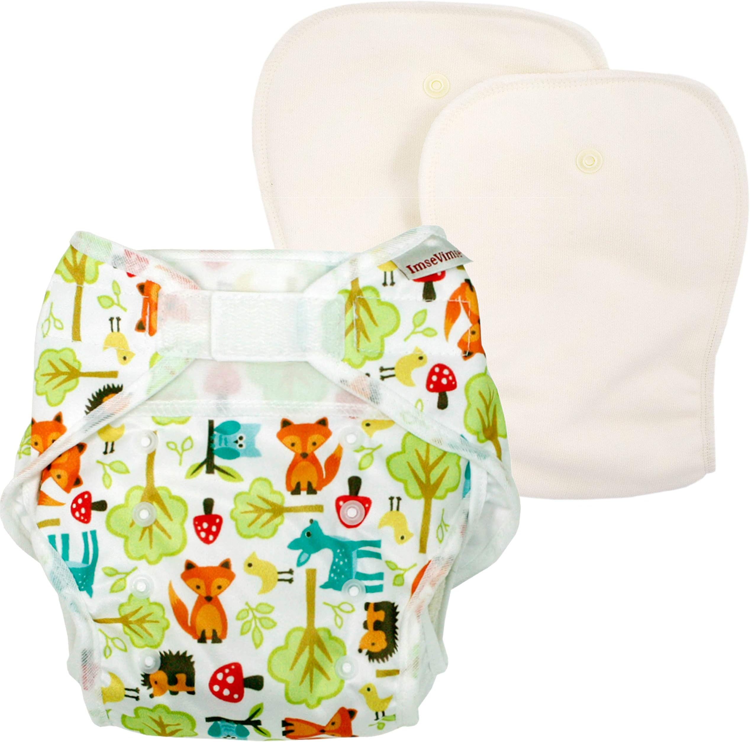 Imse Vimse Reusable One Size Organic Cotton Cloth Diaper Cover Plus Inserts (Woodland)