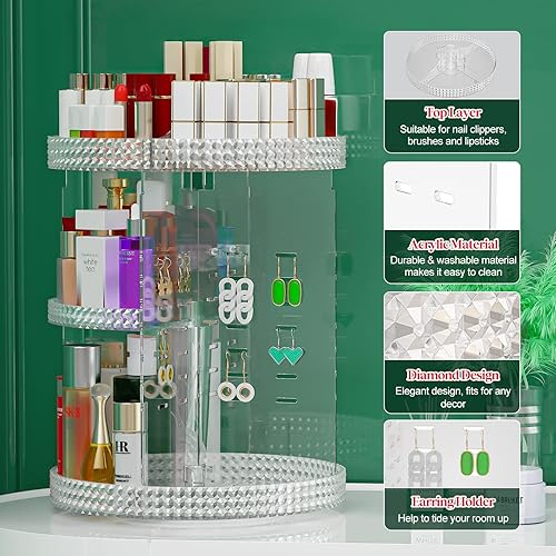Vista 15 de Awenia Organizador de maquillaje giratorio de 360 grados, almacenamiento ajustable de maquillaje, 7 bandejas de gran capacidad, unidad