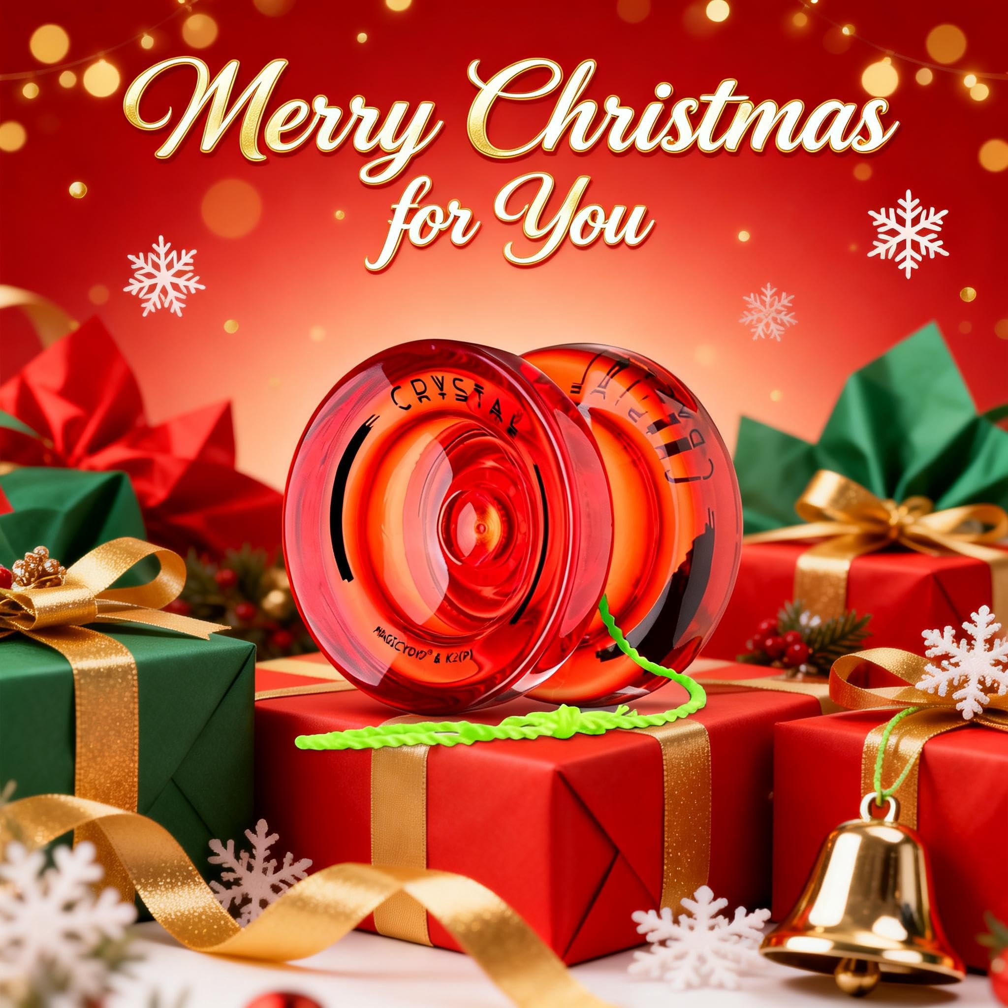 MAGICYOYO JoJo K2 Crystal Yoyo professionnel réactif pour enfants | YoYo double usage pour enfants, débutants et confirmés, avec 12 cordons Jo Jo, roulements et outils (cristal rouge)