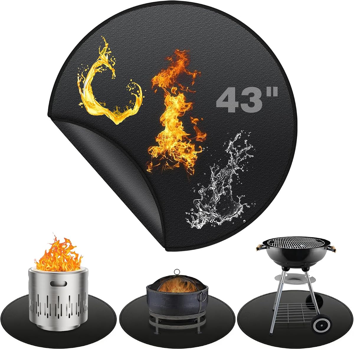 43" Fire Pit Mat for Solo Stove Bonfire - Round Fireproof Waterproof Under Grill Mat, Reusable Solo Stove Accessories for Deck Patio