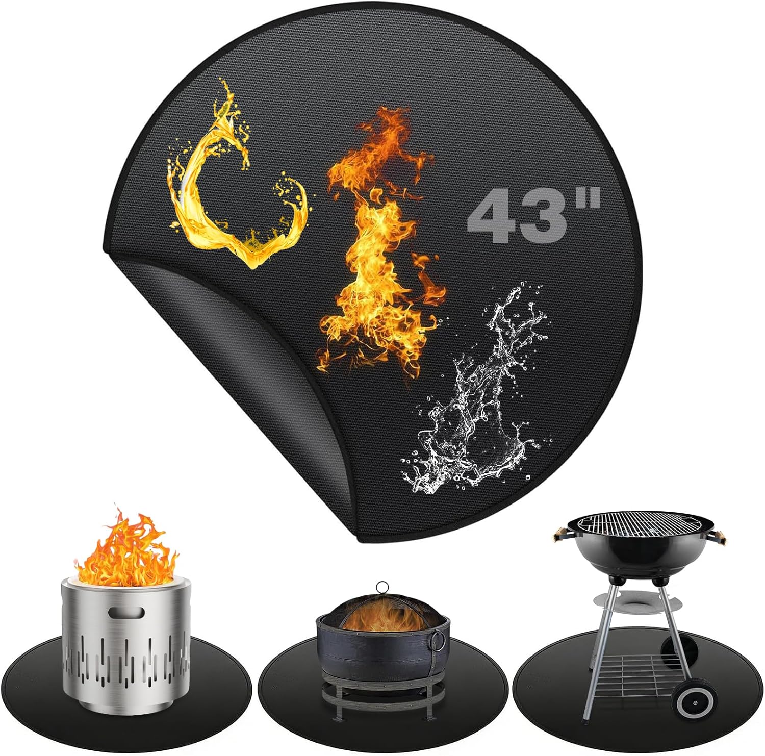 43" Fire Pit Mat for Solo Stove Bonfire - Round Fireproof Waterproof Under Grill Mat, Reusable Solo Stove Accessories for Deck Patio