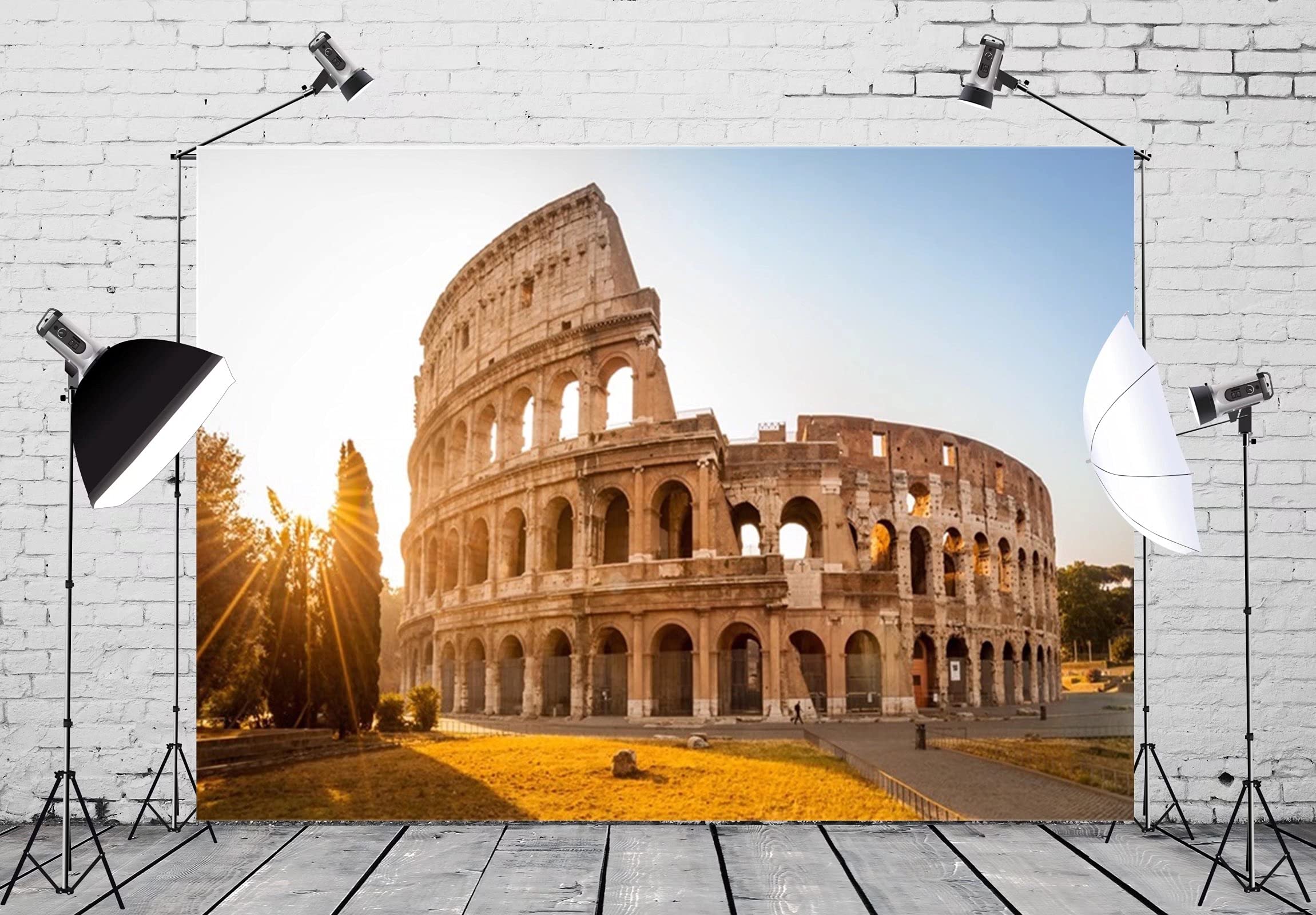 CORFOTO Fabric 9x6ft Colosseo Backdrop Photography Sunset Rome Colosseum Arches Italy Landmark Ancient Architecture Picture Tourism Honeymoon Vacation Party Wedding Photoshoot Background Decor