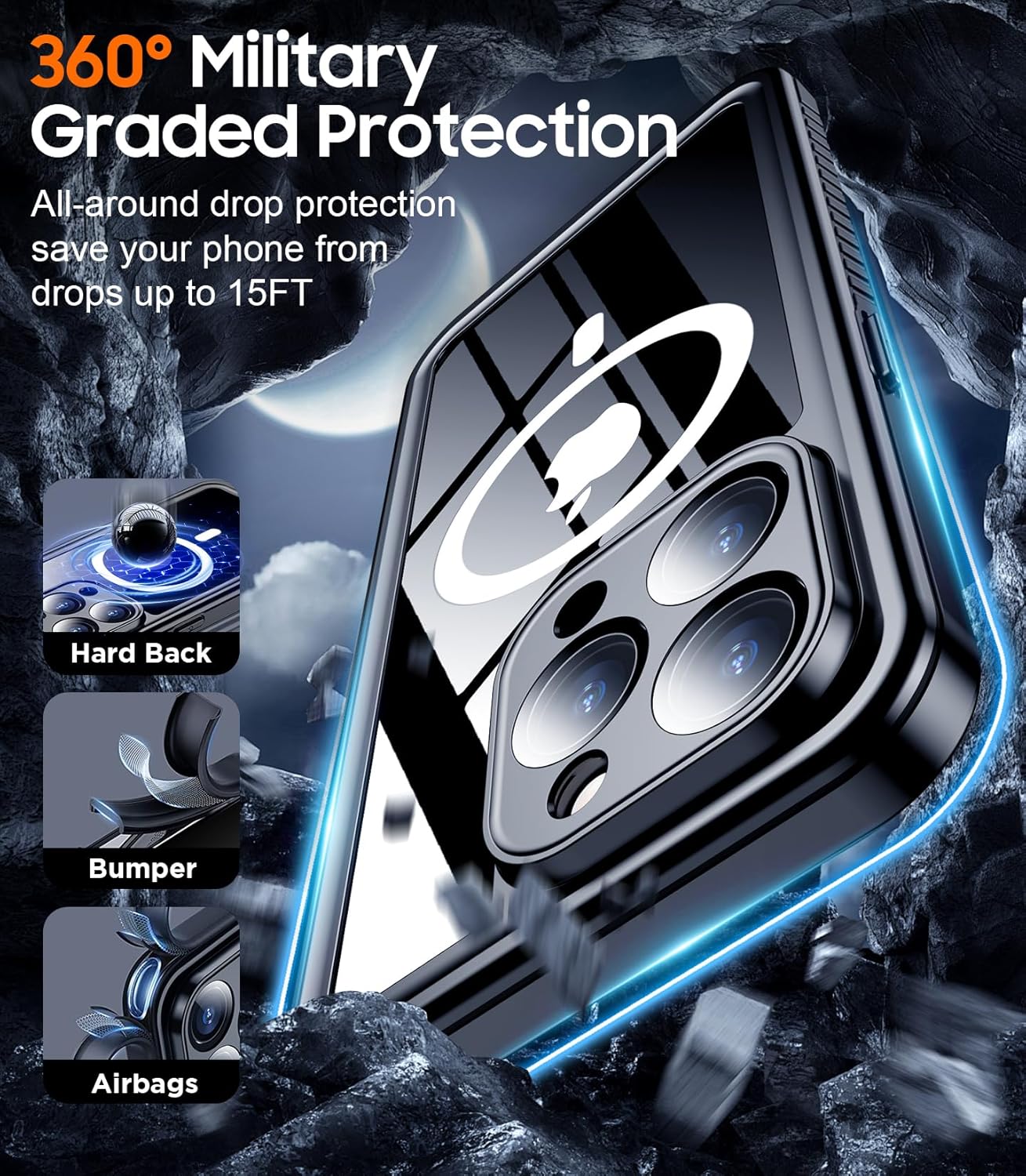 Magnetic for iPhone 14 Pro Case Waterproof, [Compatible with Magsafe][Built-in Screen Protector & Glass Camera Protector][IP68 Underwater] Phone Case for iPhone 14 Pro 6.1" Black