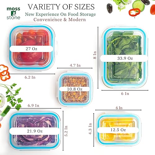 Miniatura 2 de Moss & Stone Juego de 10 recipientes de vidrio para almacenamiento de alimentos con tapas, transparentes, a prueba de fugas, sin BPA, herméticos,