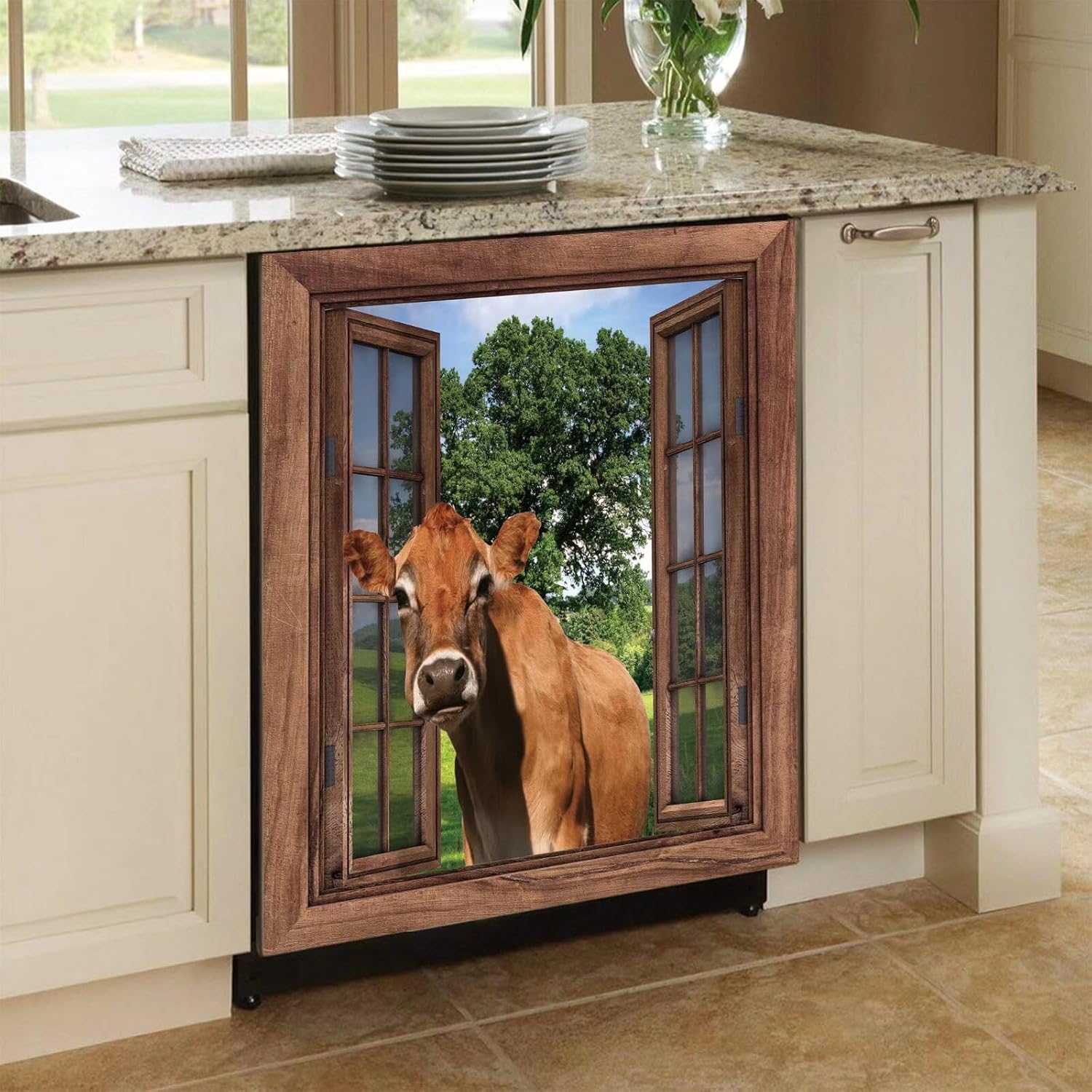 Cattle Magnetic Dishwasher Covers for The Front,Funny Cow Refrigerator Magnets Decorative,Animal Cabinet Vinyl Wrap Decals,Farm Cow Magnetic Stickers