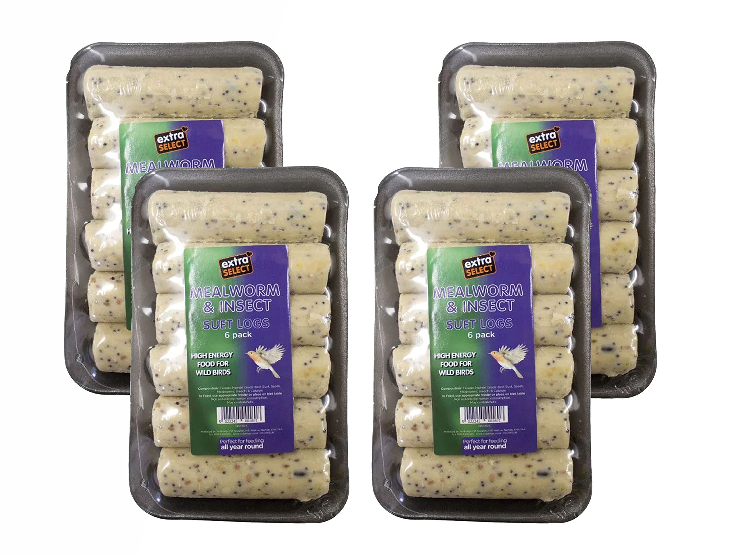 Suet Logs for Wild Birds Bundle Contains Insect & Mealworm Garden Nuggets Total 24 Logs