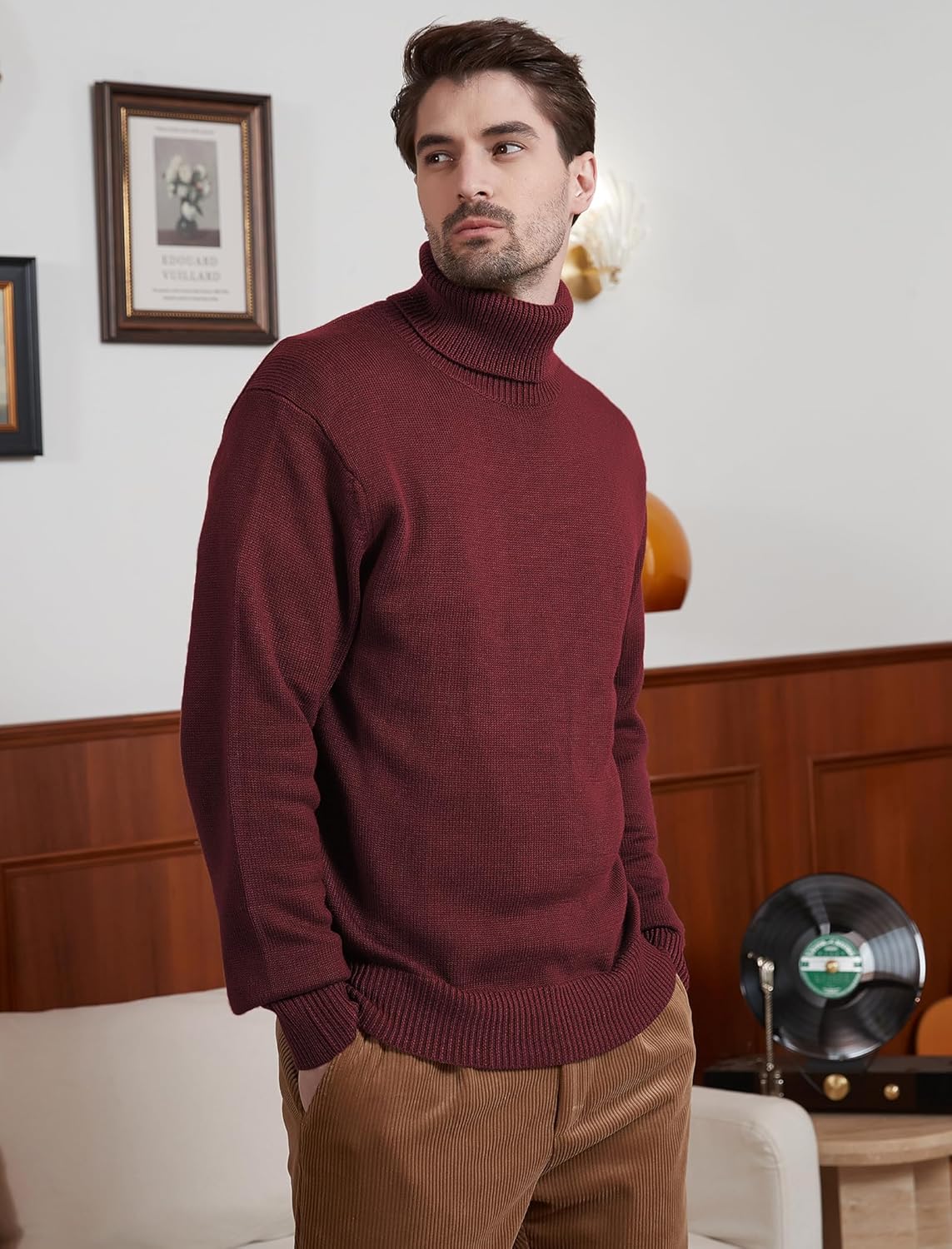 Kallspin Men's Turtleneck Sweaters Wool Blend Mid-Weight Highneck Pullover Sweaters - Image 8