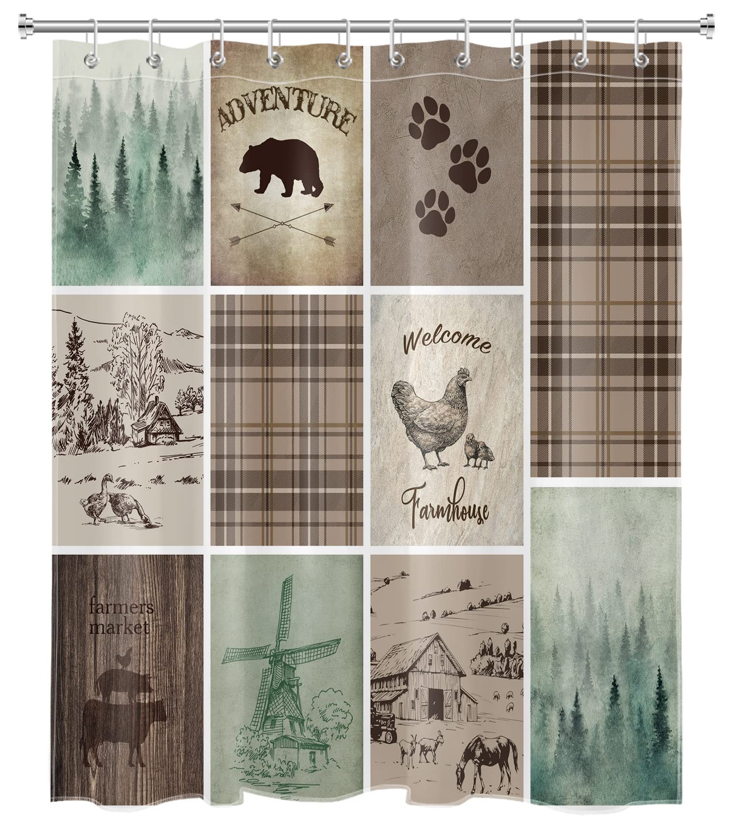 Baocicco Duschvorhang „Waldtiere“ – Grau, 183x198 Cm, Wasserdichter Polyester, Mit 12 Haken