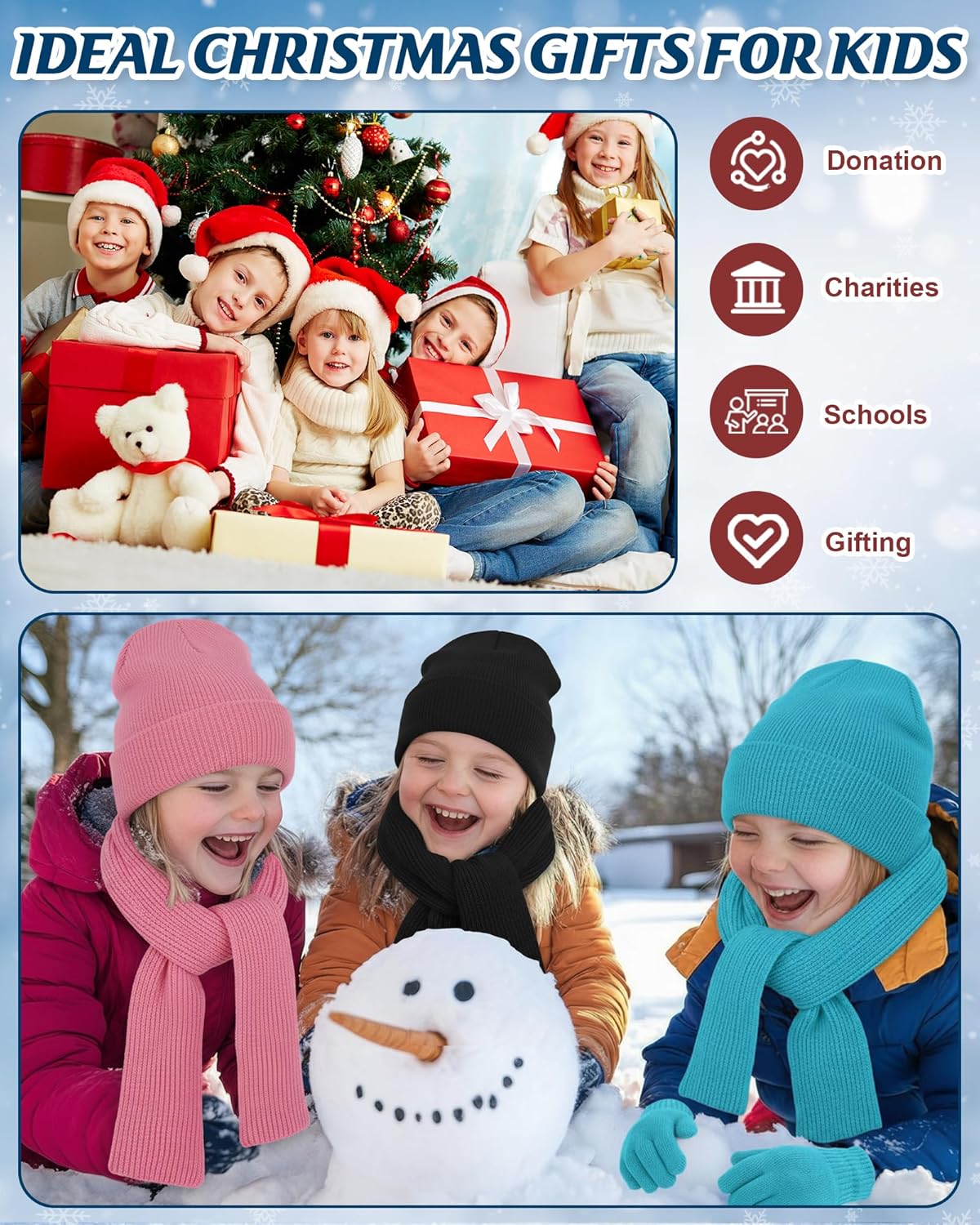 Suhine Kids Beanies Scarves Gloves Winter Set Gloves Knitted Scarves Wrap Winter Beanie Hat for Boys Girls 5-12 - Image 5