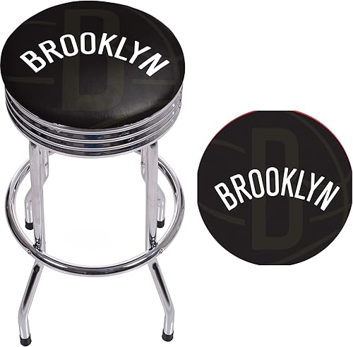 Miniatura 2 de Trademark Gameroom NBA1005-BN2 NBA Taburete de bar acanalado cromado - Fade - Brooklyn Nets