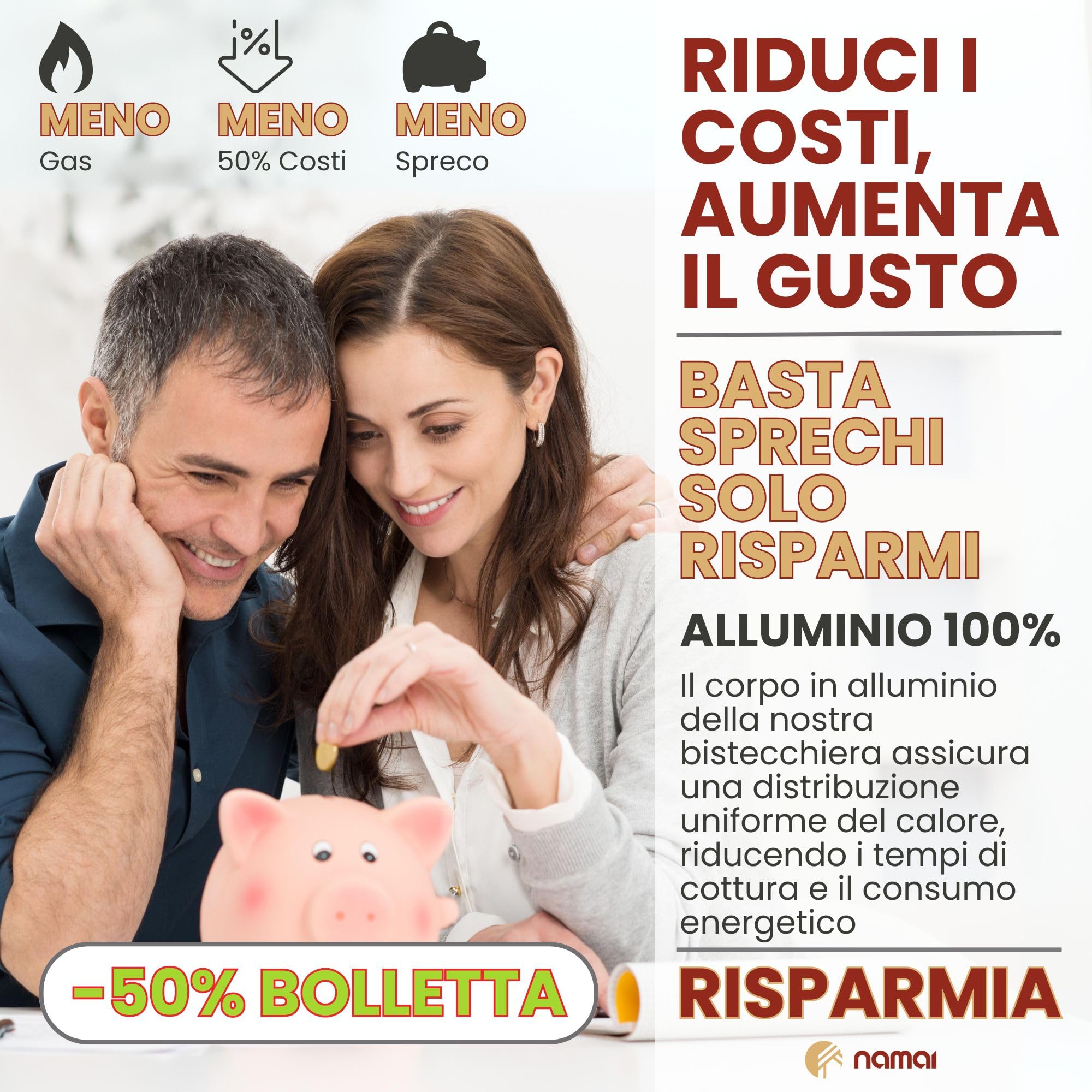 NAMAI - Pentola Divisa In Due Scomparti, 32 CM x 8 CM, Alluminio Pressofuso, Antiaderente, Lavabile In Lavastoviglie, No Induzione, Pentola Doppia Cottura, Made In Italy