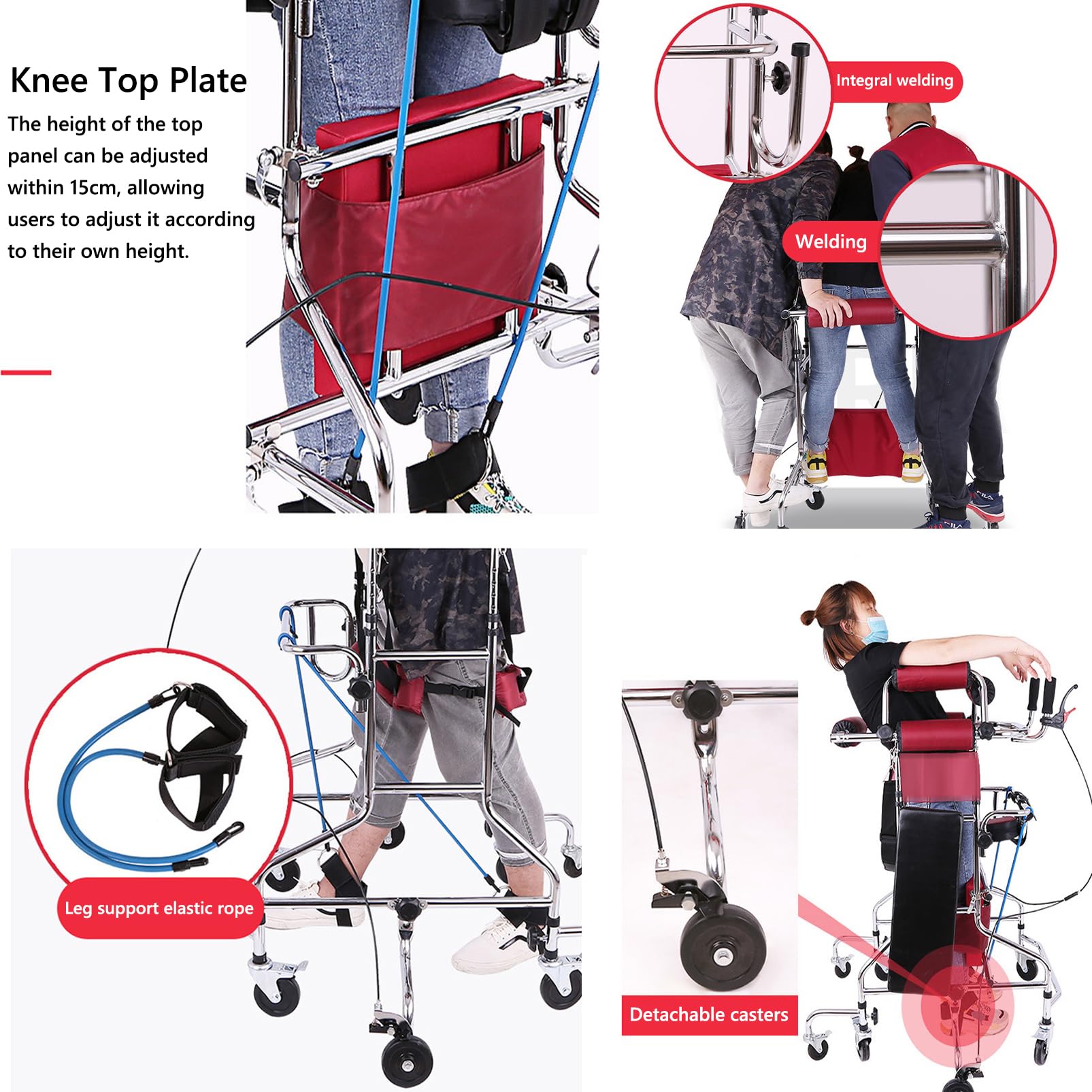 Andador plegable, con asiento, Bipedestador de Rehabilitación Ajustable con 8 Ruedas, Ayuda a la Movilidad para Caminar Ligero, Rollator para Ancianos, Discapacitados