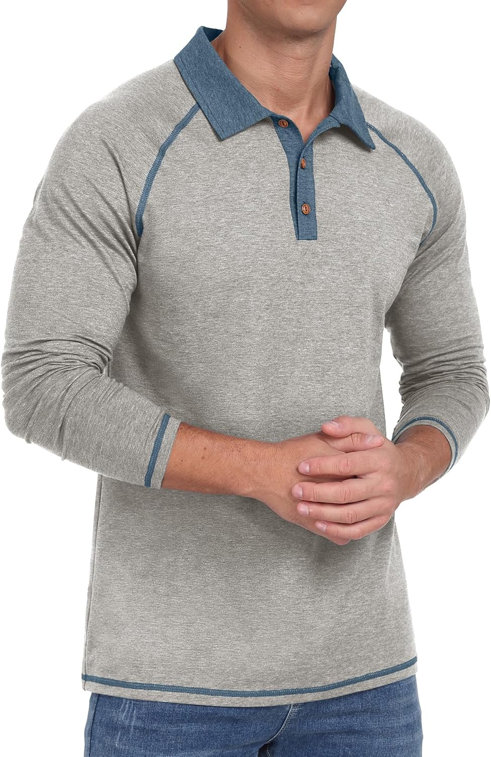 Sailwind Mens Long Sleeve Polo Shirts Cotton Fashion Casual Raglan Golf Shirts - Image 4