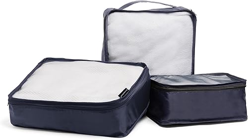 Miniatura 6 de Brookstone Juego de 4 cubos de embalaje para ropa, organizador de equipaje y bolsa para zapatos, artículos esenciales de viaje, azul marino