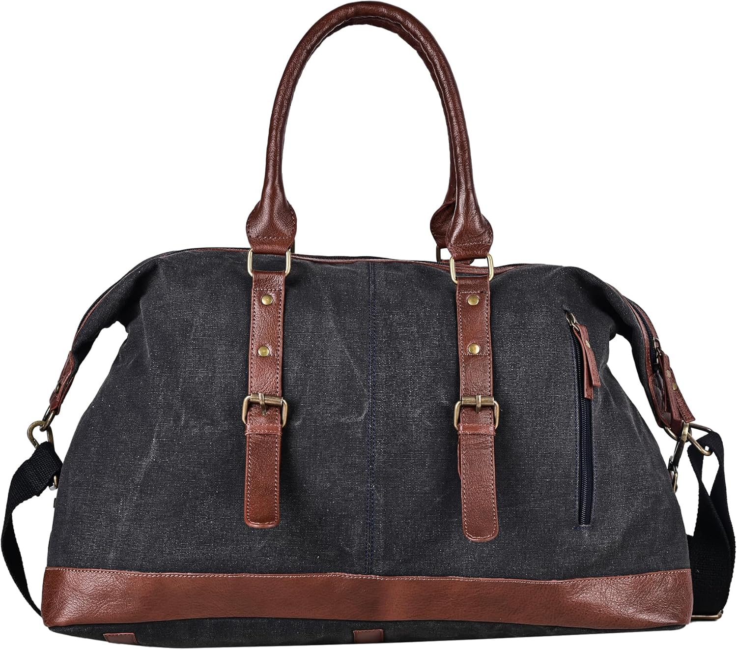 Mona B. Explorer, navy Convertible Upcycled Canvas Duffle Vegan Leather Trim duffle -M-1842