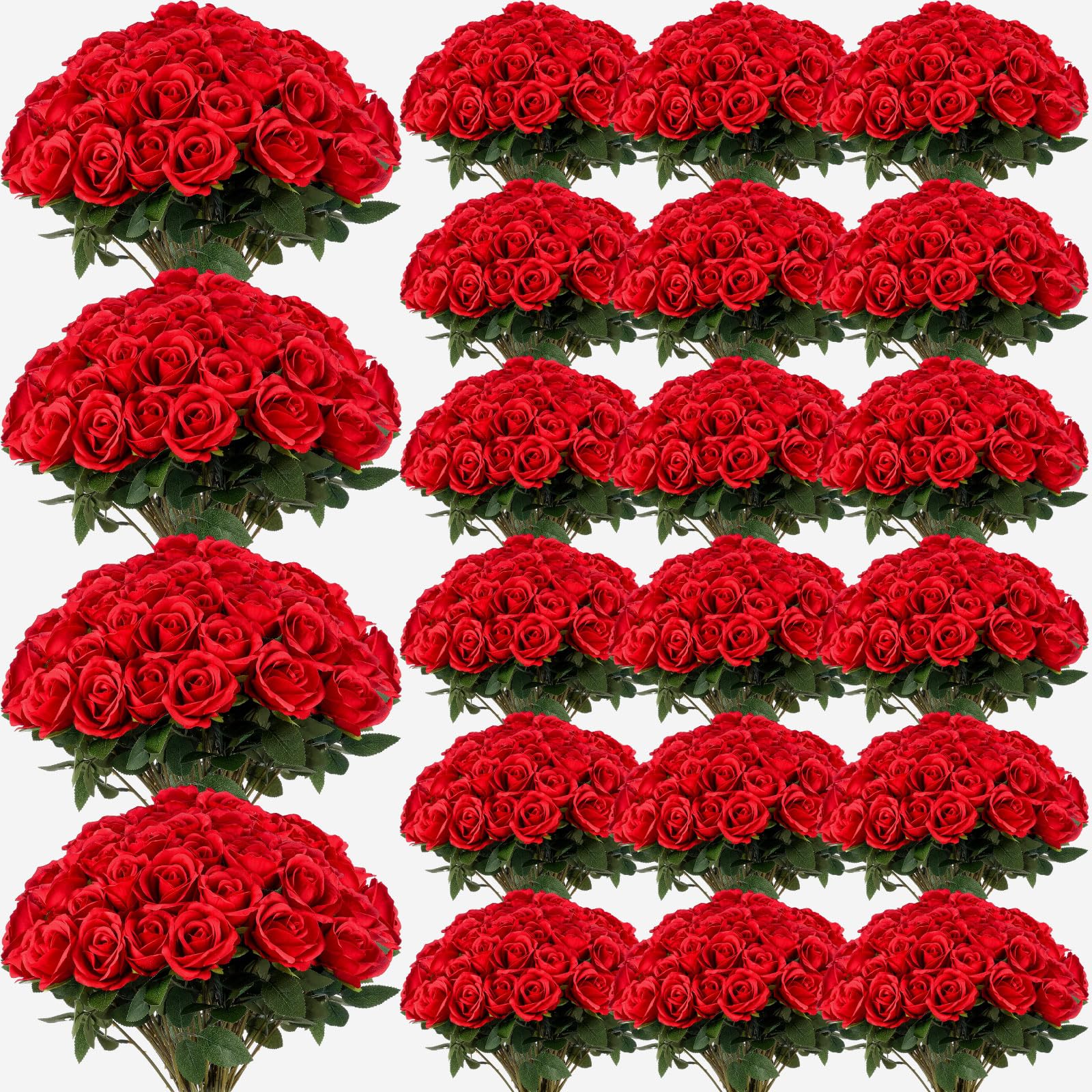 600 Pcs Red Roses Artificial Flowers Bulk with Long Stem Realistic Real Touch Fake Silk Rose Real Looking