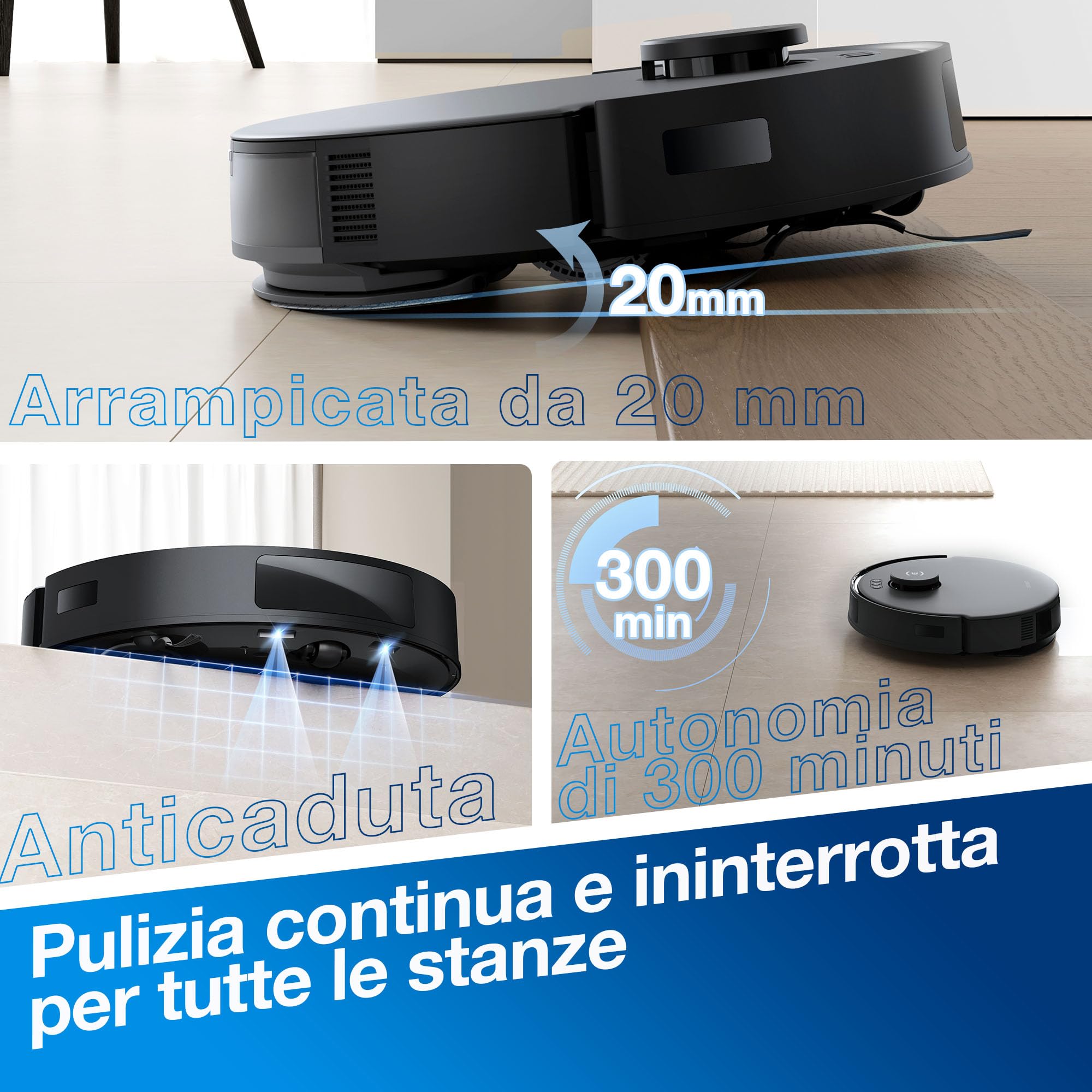 ECOVACS N20 PRO Plus Robot Lavapavimenti e Aspirapolvere, 8000 Pa, Pulizia Senza Sforzo per 45 Giorni, Spazzola Antigroviglio, Durata 300 min, Arrampicata da 20 mm, Pulizia OZMO Pro 2.0 a Vibrazione