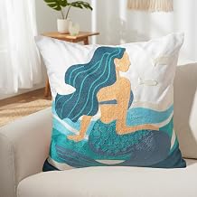 Mermaid Decor Mermaid Pillow Covers for Girls Coastal Beach Pillowcases for Holiday Fall Autumn Home Sofa Living Room Bedroom 18x18 Inch
