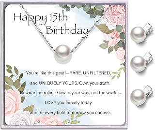 Velvet Vows Pearl Necklace Gift Set: Necklace, Earrings or Hair Clips & Birthday Card for Girls Women