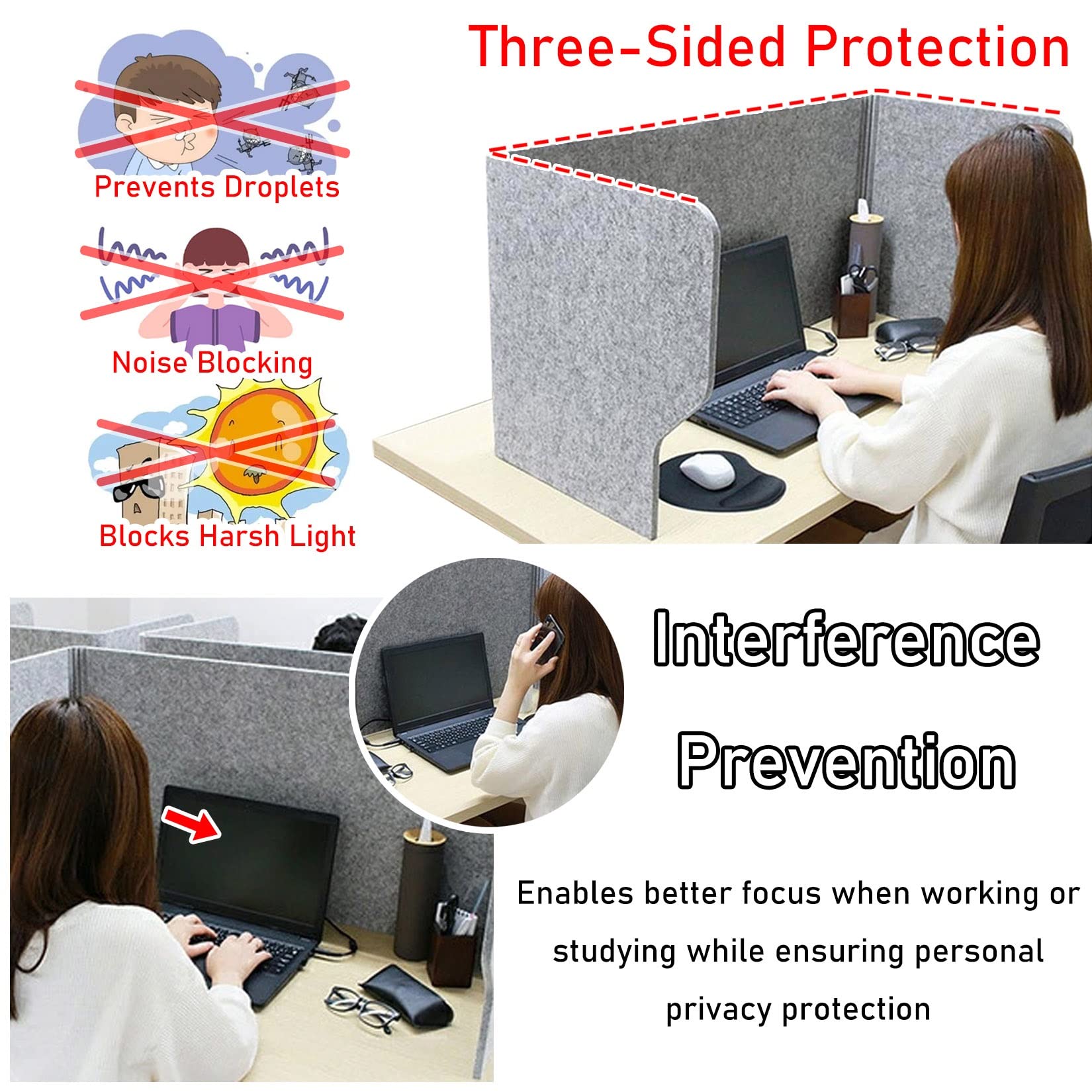 Séparateur De Table Acoustique Panneau De Confidentialité De Bureau 2Pièces