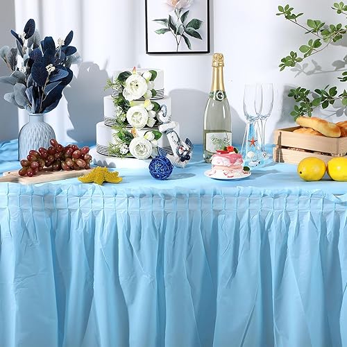 Miniatura 2 de Oudain 6 manteles de plástico a prueba de manchas y manteles de plástico de 54 x 108 pulgadas, 168 x 29 pulgadas, desechables para bodas, baby