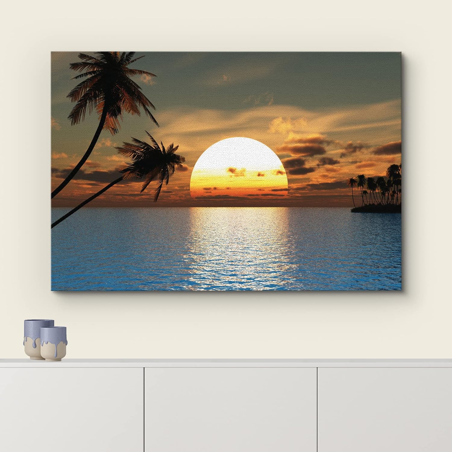 Tropical Sunset Blue Water Canvas Art 24x36 Inches