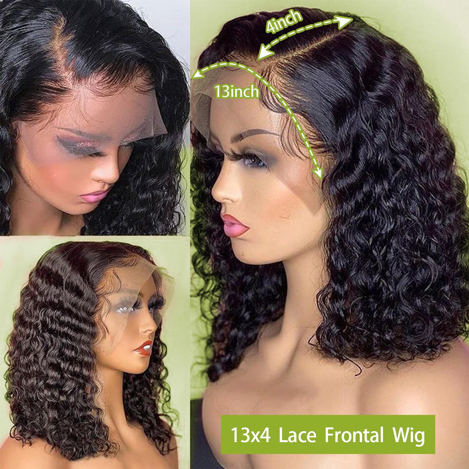 14in Bob Wavy Synthetic Lace Front Wig Pre Cut Glueless SALLYWELL 14 Inch Lace Front Wave Synthetic Wig | Heat  main image 3