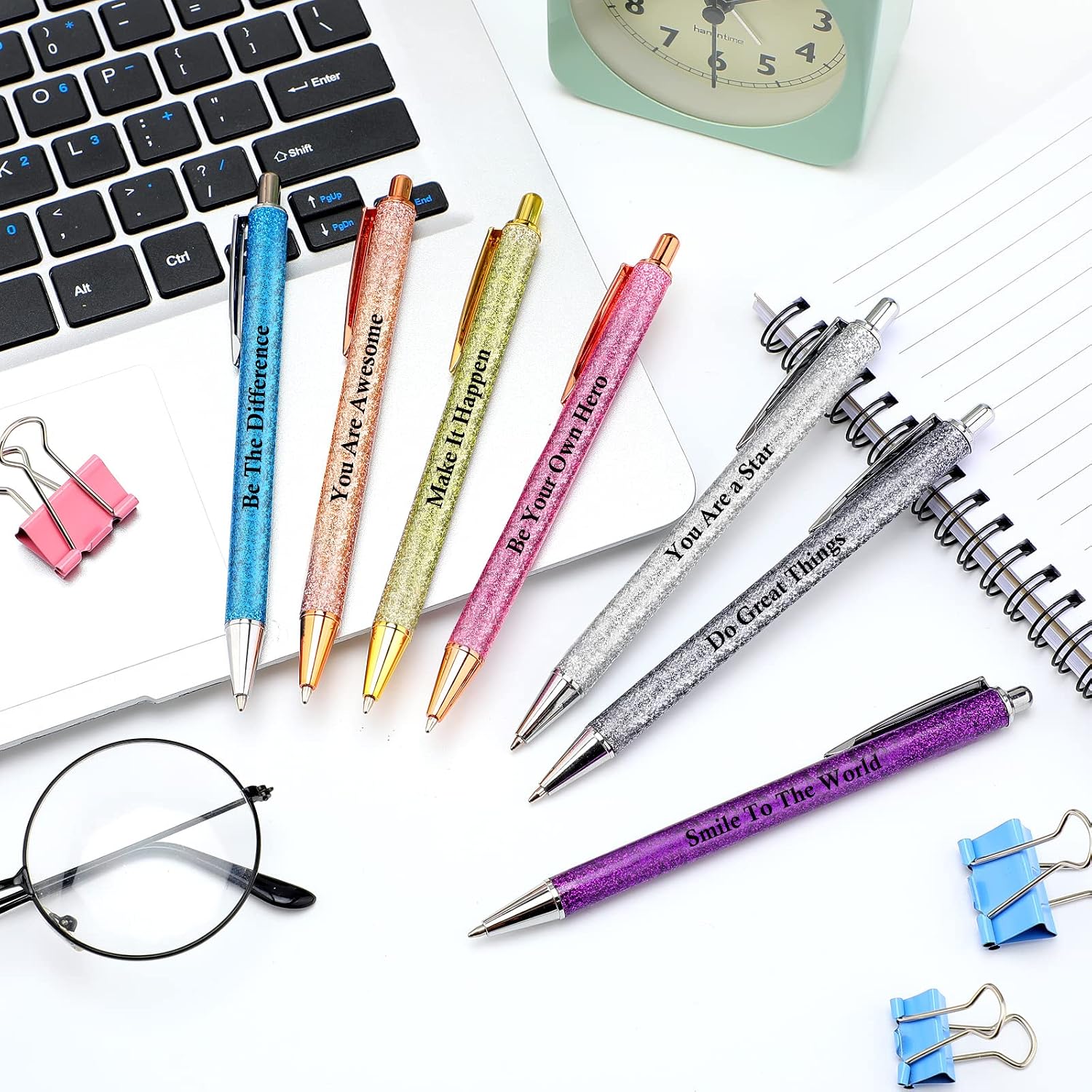 Geyee 7 Pcs Inspirational Pens glitter Motivational Quotes Encouraging Black Ink Pens Appreciation Gifts for Kids Students Women Men Office Supplies (Inspirational) image 5