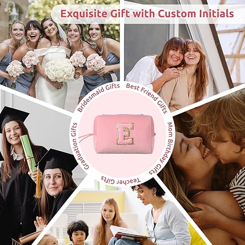 Miniatura 7 de FUZVOL - Bolsa de maquillaje pequeña, bolsa de maquillaje de pana rosa, lindo regalo personalizado para mujeres, bolsa de aseo de artículos