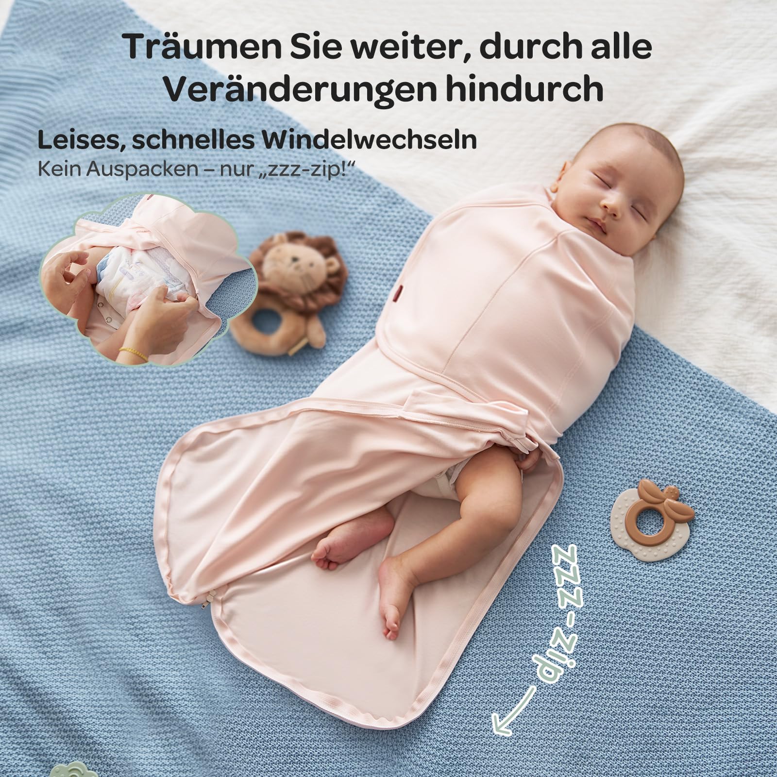 Momcozy Pucksack Baby 0-3 Monate, leiser Verschluss,Swaddle für frischgebackene Eltern, reduziert den Schreckreflex, unverzichtbar für Neugeborene 0-3 Monate, 2er-Pack,Rosa