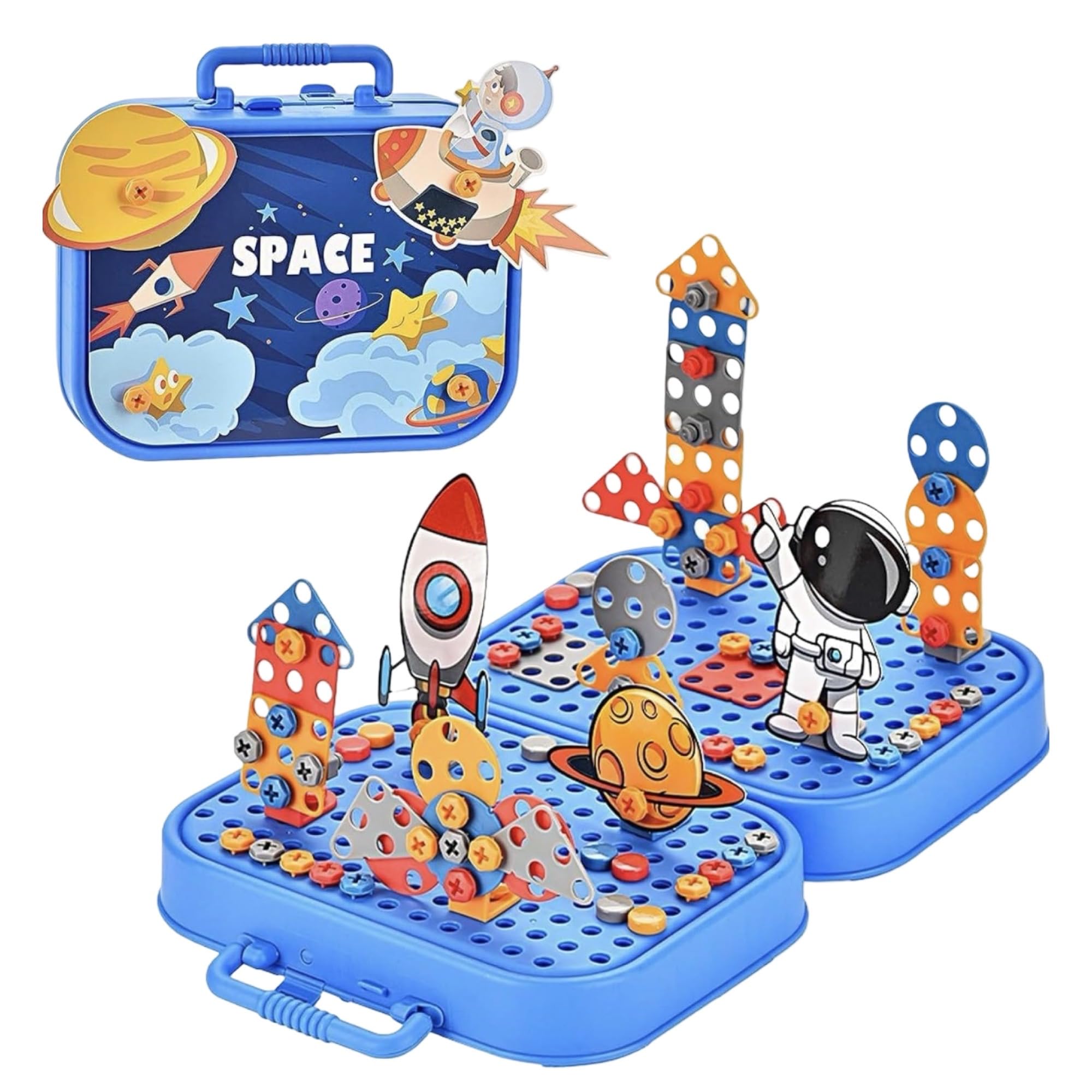Astronaut DIY Electric Drill Screw Tool Set 228 pcs 2D & 3D Puzzle Educational Kit for Kids Construction and Building Block Creative Mosaic Puzzle Toy-picture-25