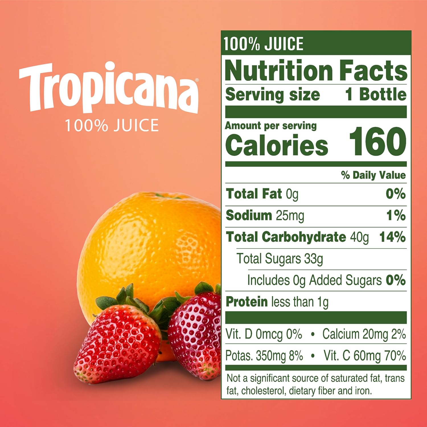 Tropicana 100% Orange Strawberry Juice,�Single Serve, 10 Fl Oz Bottles (Pack of 24) - Real Fruit Juice, Vitamin C, B & E Rich, No Added Sugars, No Artificial Flavors