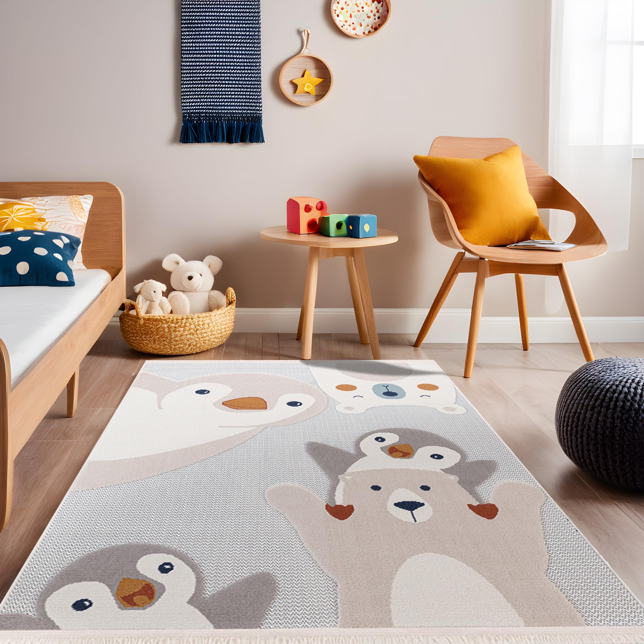 RUGURA Alfombra Infantil Habitación Niña Niño Dormitorio Animales Ositos Nubes Estrellas Arcoiris 160x230cm Gris Beige