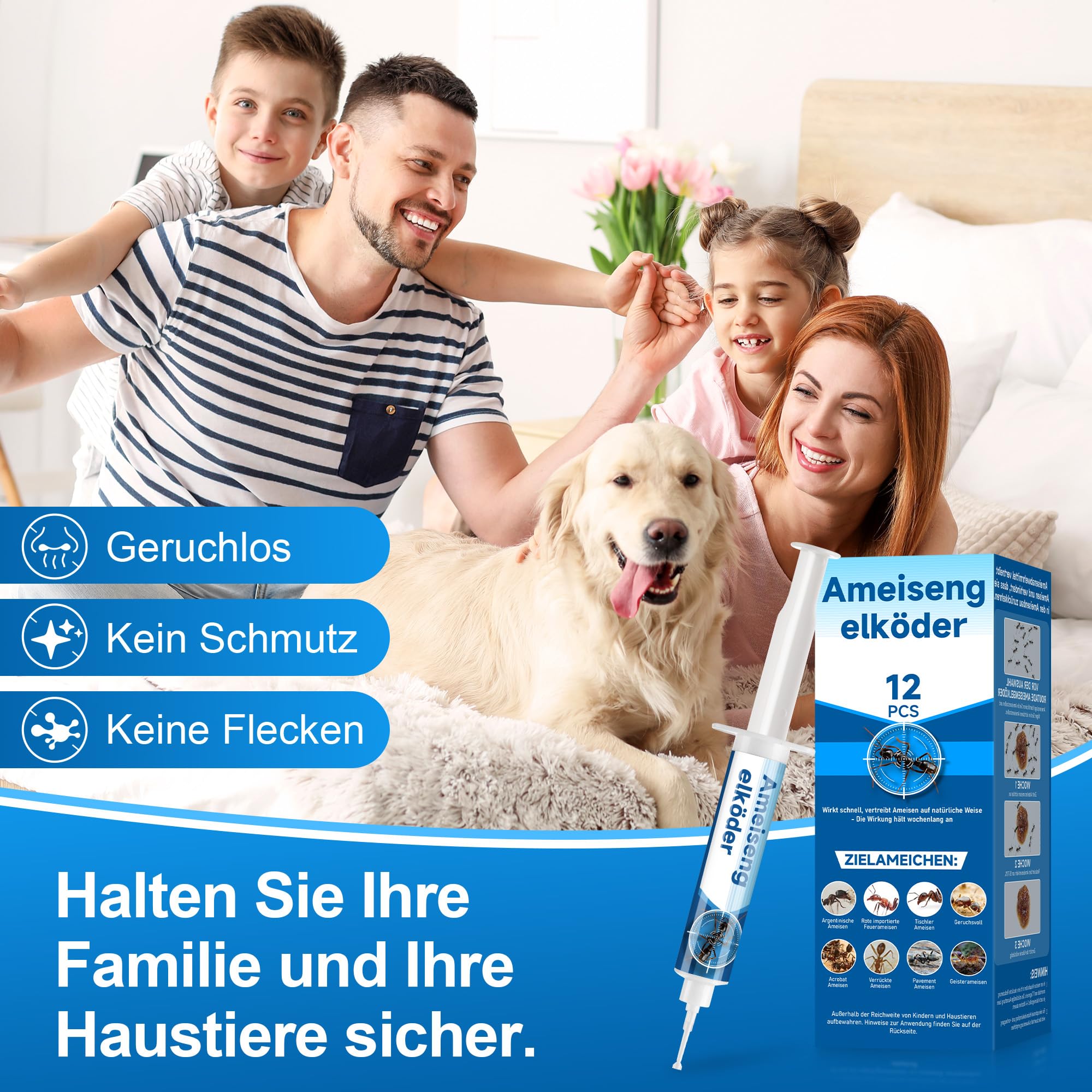 12 Stück x 15 Gramm Ameisenköder, geeignet für den Innen- und Außenbereich in der Küche, langanhaltend und wirksam, sicher für Kinder und Haustiere