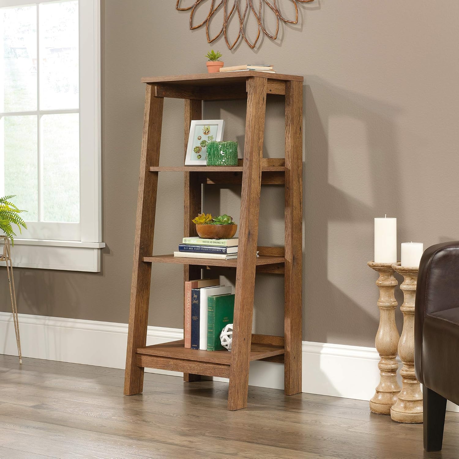 Sauder Trestle 3-Shelf Bookcase, Vintage Oak finish